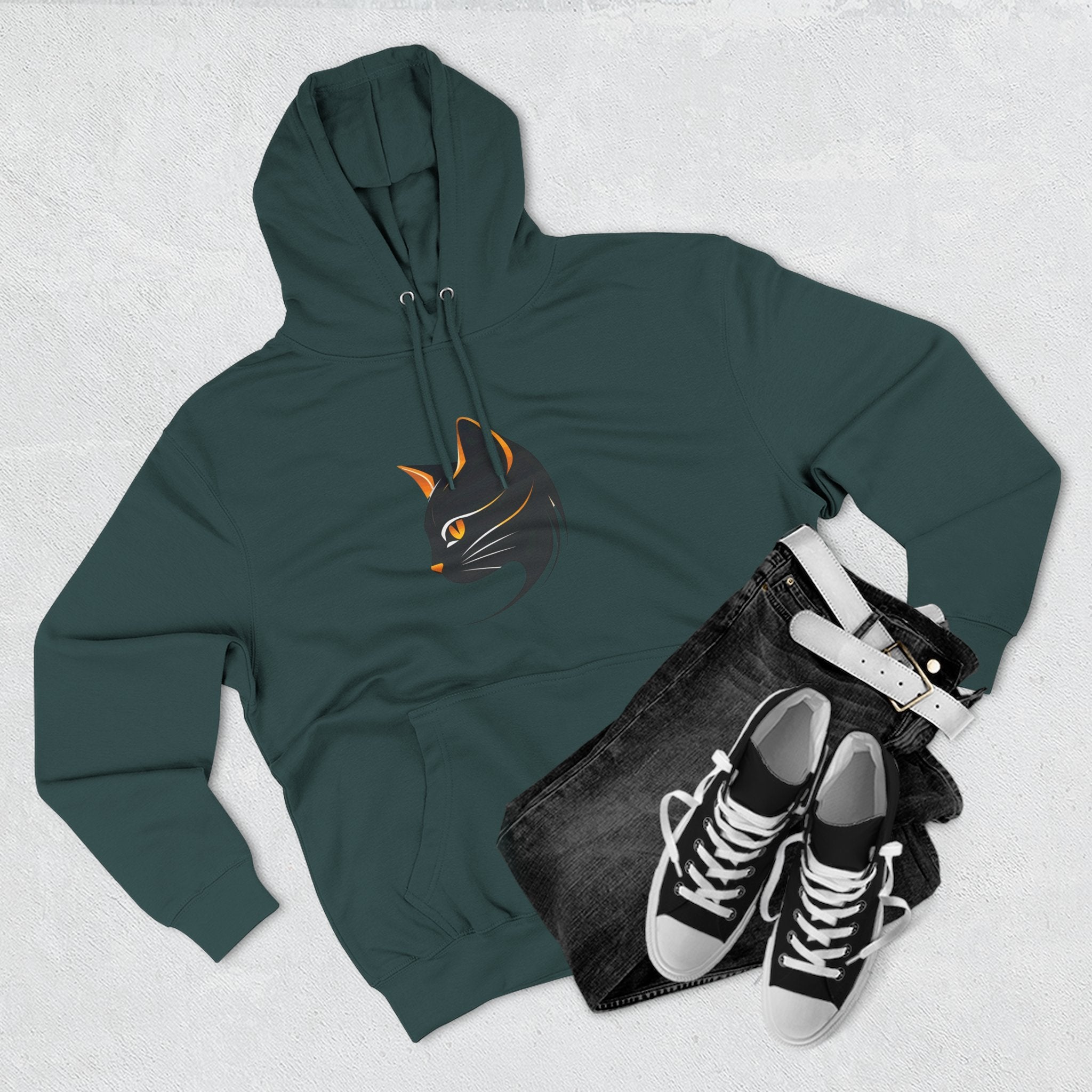 Cat Silhouette Fleece Hoodie, Cozy Cat Lover Gift, Warm Animal Hoodie, Perfect for Pet Owners, Cat-Themed Apparel