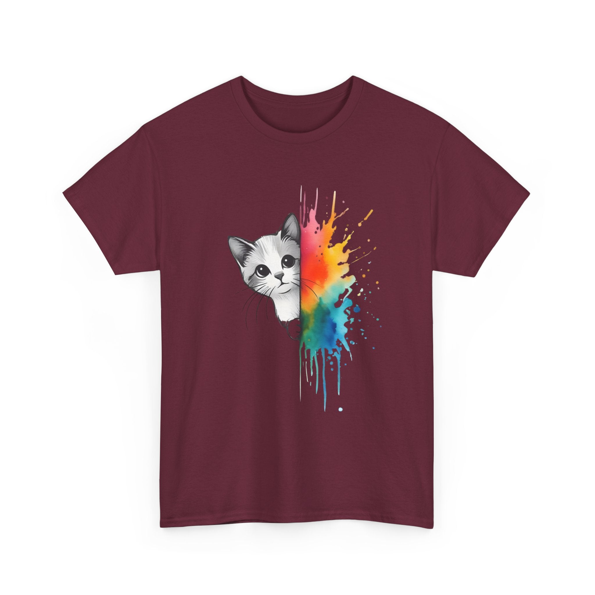 Cat-Inspired Heavy Cotton Tee, Vibrant Art T-Shirt, Gift for Cat Lovers, Fun Casual Wear, Unique Animal Graphic Tee