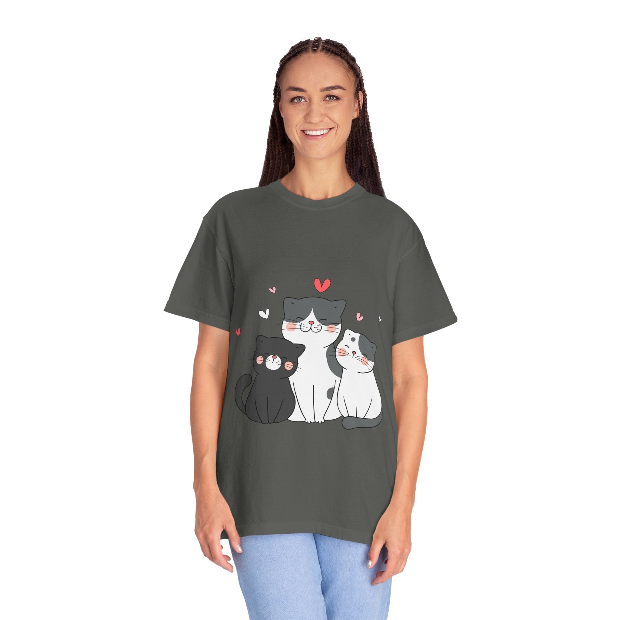 Cat Trio T-Shirt — Cute Kawaii Cats with Hearts Tee