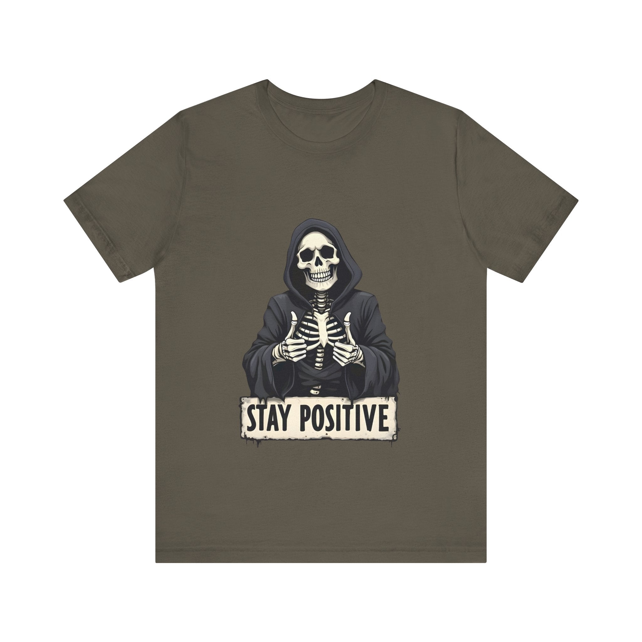 Unisex Skeleton Tee - Stay Positive Graphic T-Shirt, Halloween Apparel, Unique Gift for Friends, Casual Wear, Trendy Graphics