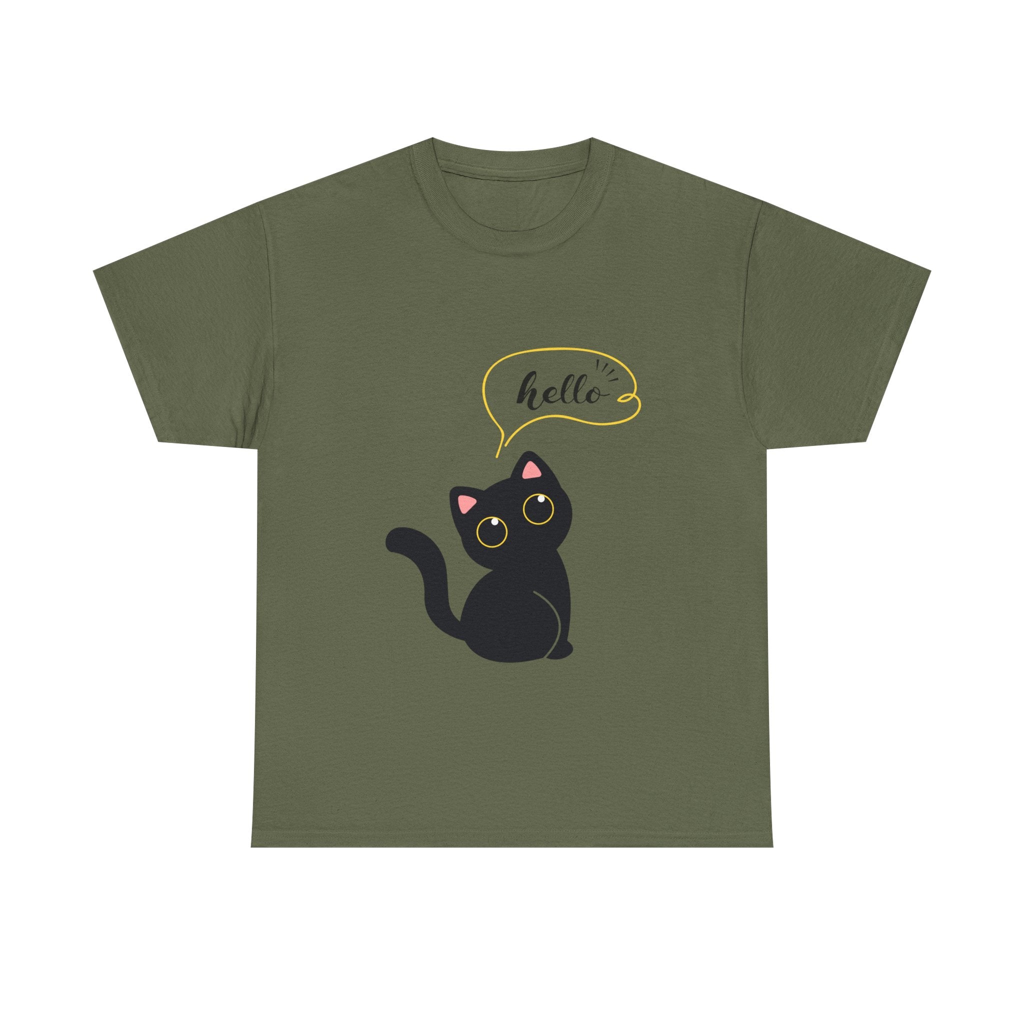 Cute Cat Hello Tee, Unisex Cotton Shirt, Cat Lover Gift, Funny Cat T-Shirt, Pet Lover Merchandise, Cozy Everyday Wear