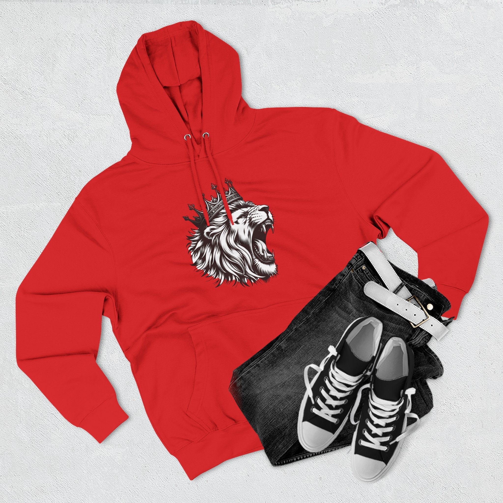 Courageous Lion Fleece Hoodie, Casual Streetwear, Unisex Hoodie, Gift for Lion Lovers, Cozy Warm Hoodie
