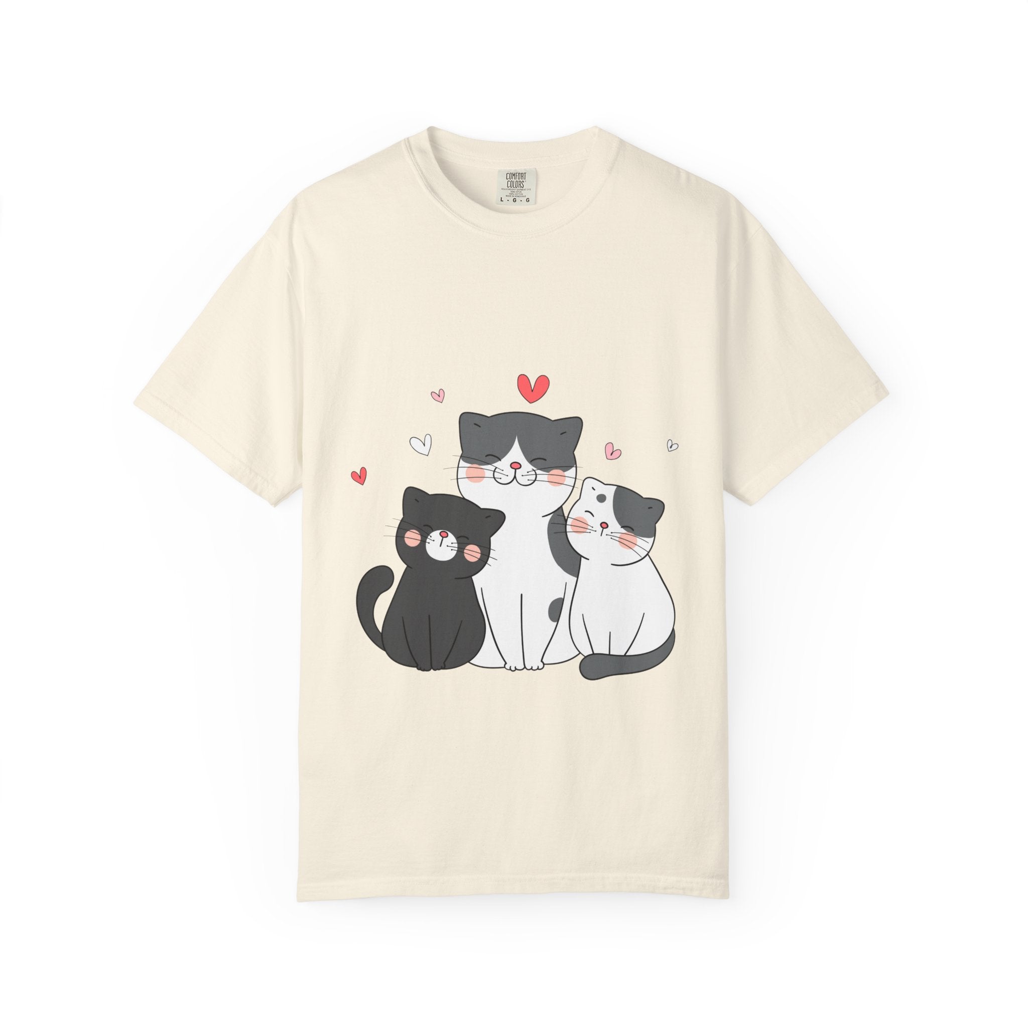 Cat Trio T-Shirt — Cute Kawaii Cats with Hearts Tee