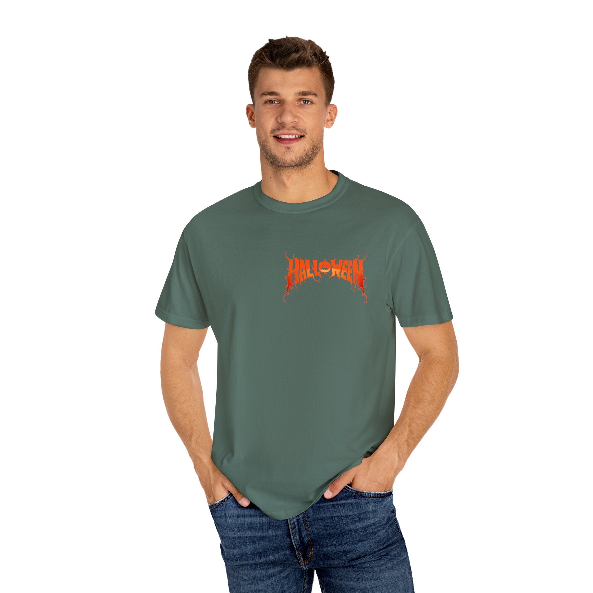 Halloween Unisex Garment-Dyed T-Shirt, Pumpkin Tee, Spooky Apparel, Fall Festival Shirt, Trick-or-Treat Top, Halloween Costume