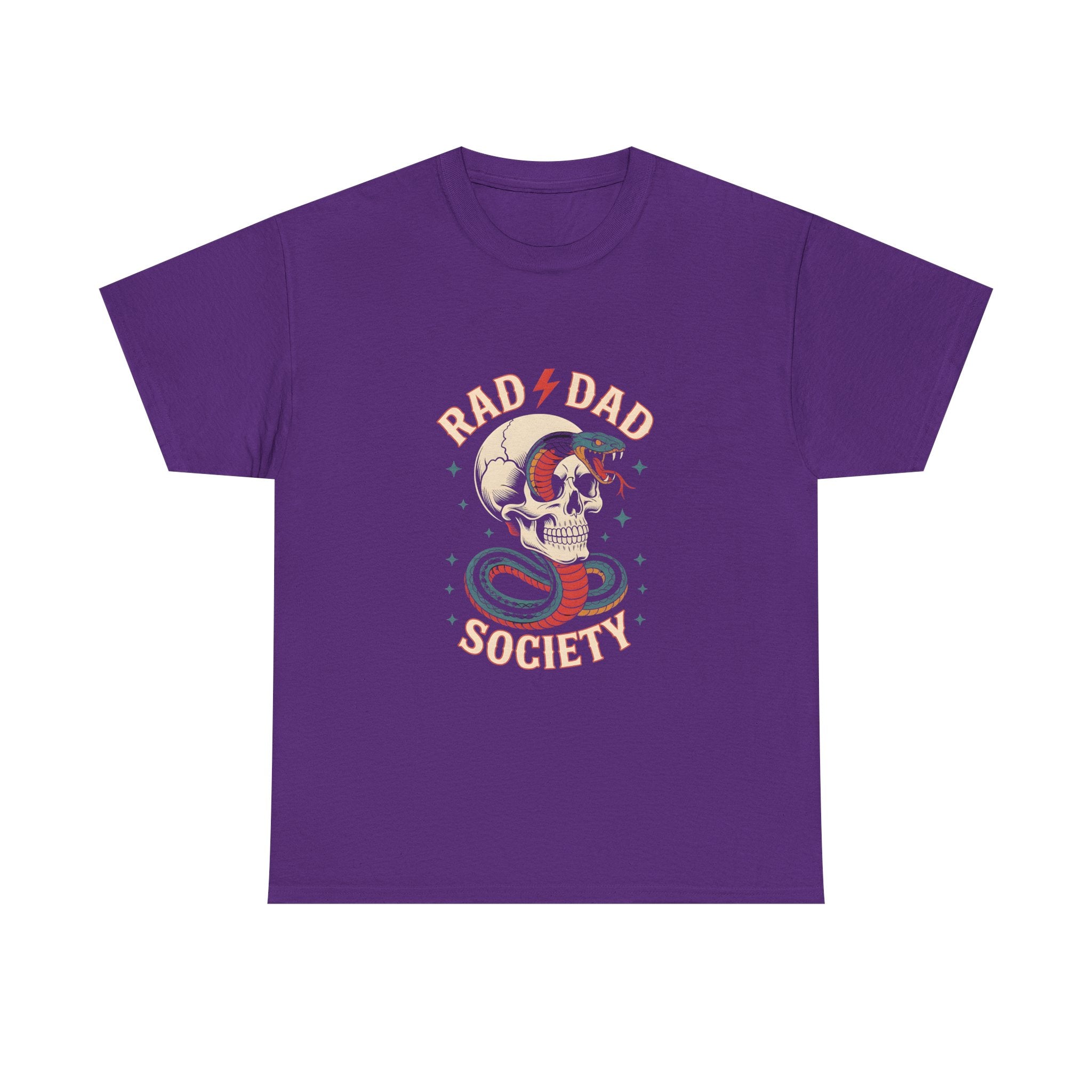Rad Dad Society Unisex Heavy Cotton Tee, Cool Dad Gift, Vintage Skull Shirt, Perfect for Father's Day, Casual Wear, Fun Gift Idea