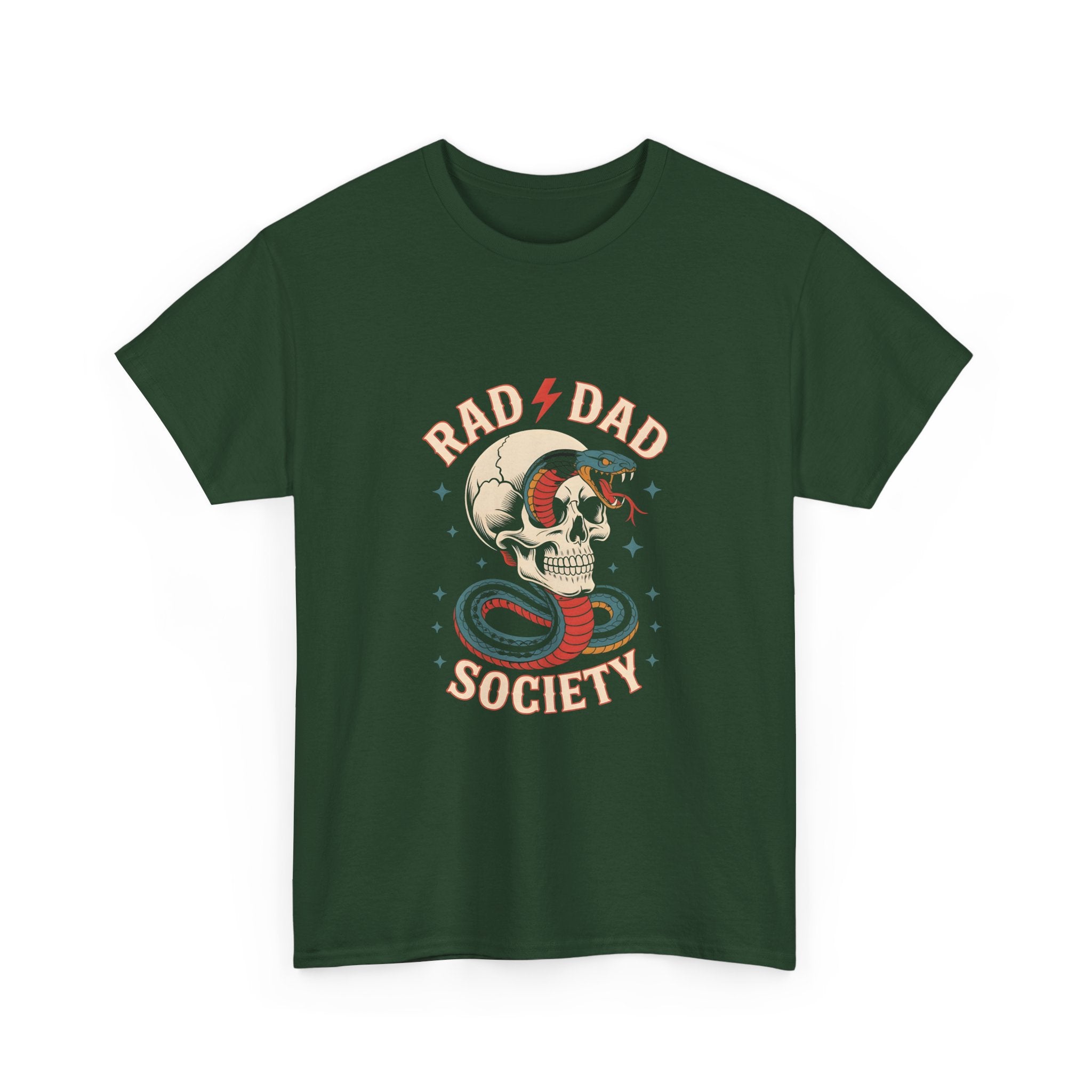 Rad Dad Society Unisex Heavy Cotton Tee, Cool Dad Gift, Vintage Skull Shirt, Perfect for Father's Day, Casual Wear, Fun Gift Idea