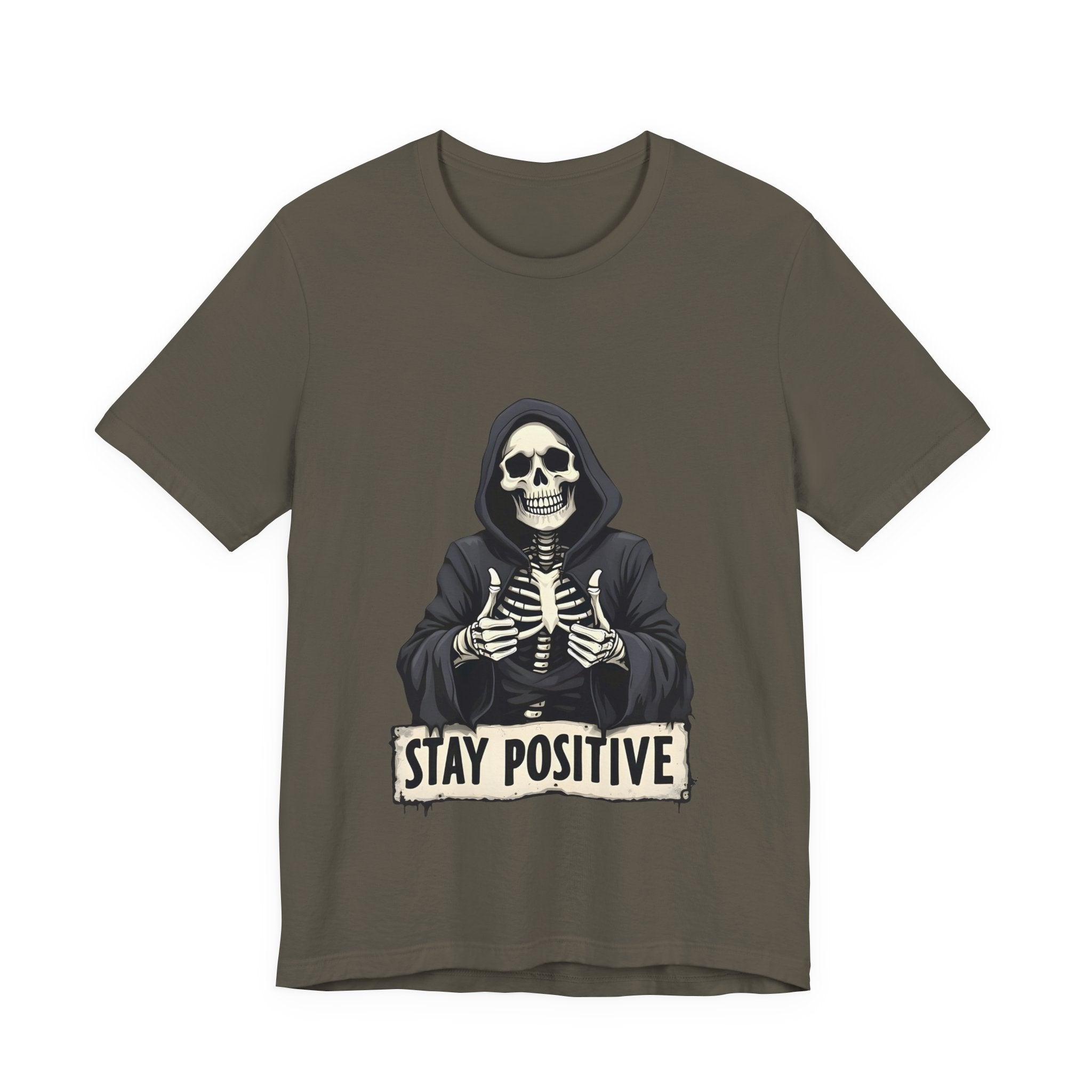 Unisex Skeleton Tee - Stay Positive Graphic T-Shirt, Halloween Apparel, Unique Gift for Friends, Casual Wear, Trendy Graphics