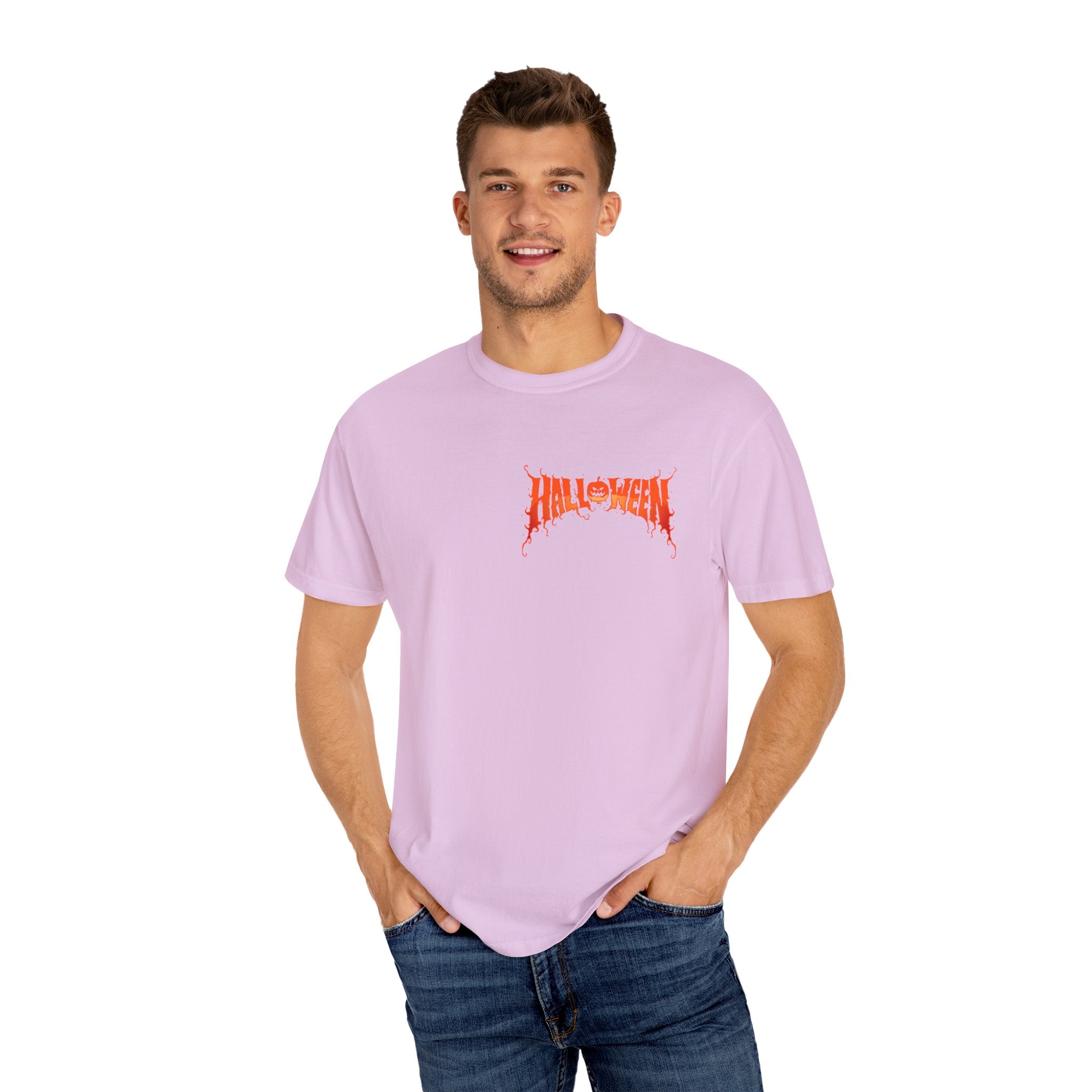 Halloween Unisex Garment-Dyed T-Shirt, Pumpkin Tee, Spooky Apparel, Fall Festival Shirt, Trick-or-Treat Top, Halloween Costume