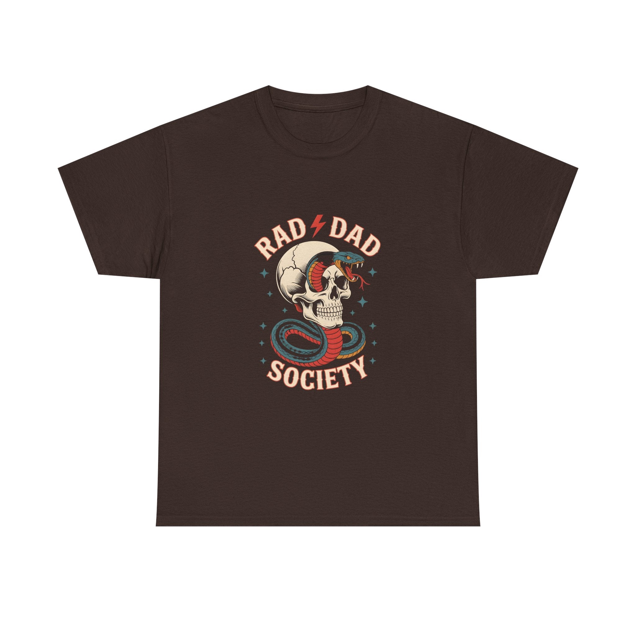 Rad Dad Society Unisex Heavy Cotton Tee, Cool Dad Gift, Vintage Skull Shirt, Perfect for Father's Day, Casual Wear, Fun Gift Idea