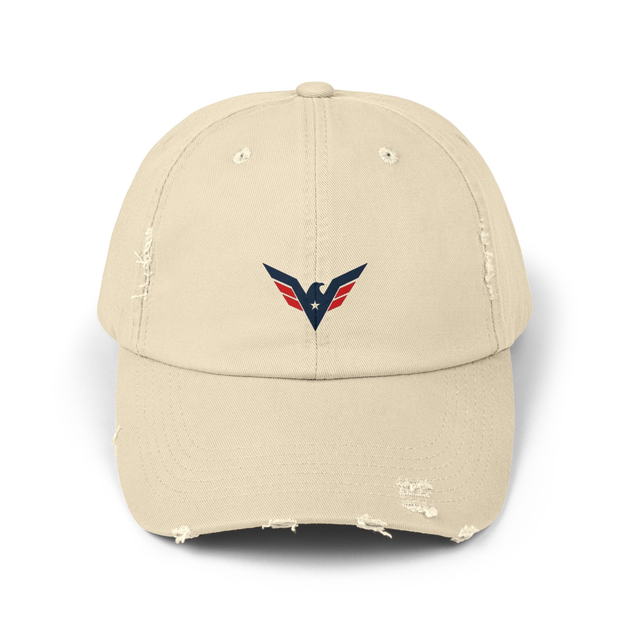 Distressed Flag Falcon Cap — Vintage Beige Baseball Hat