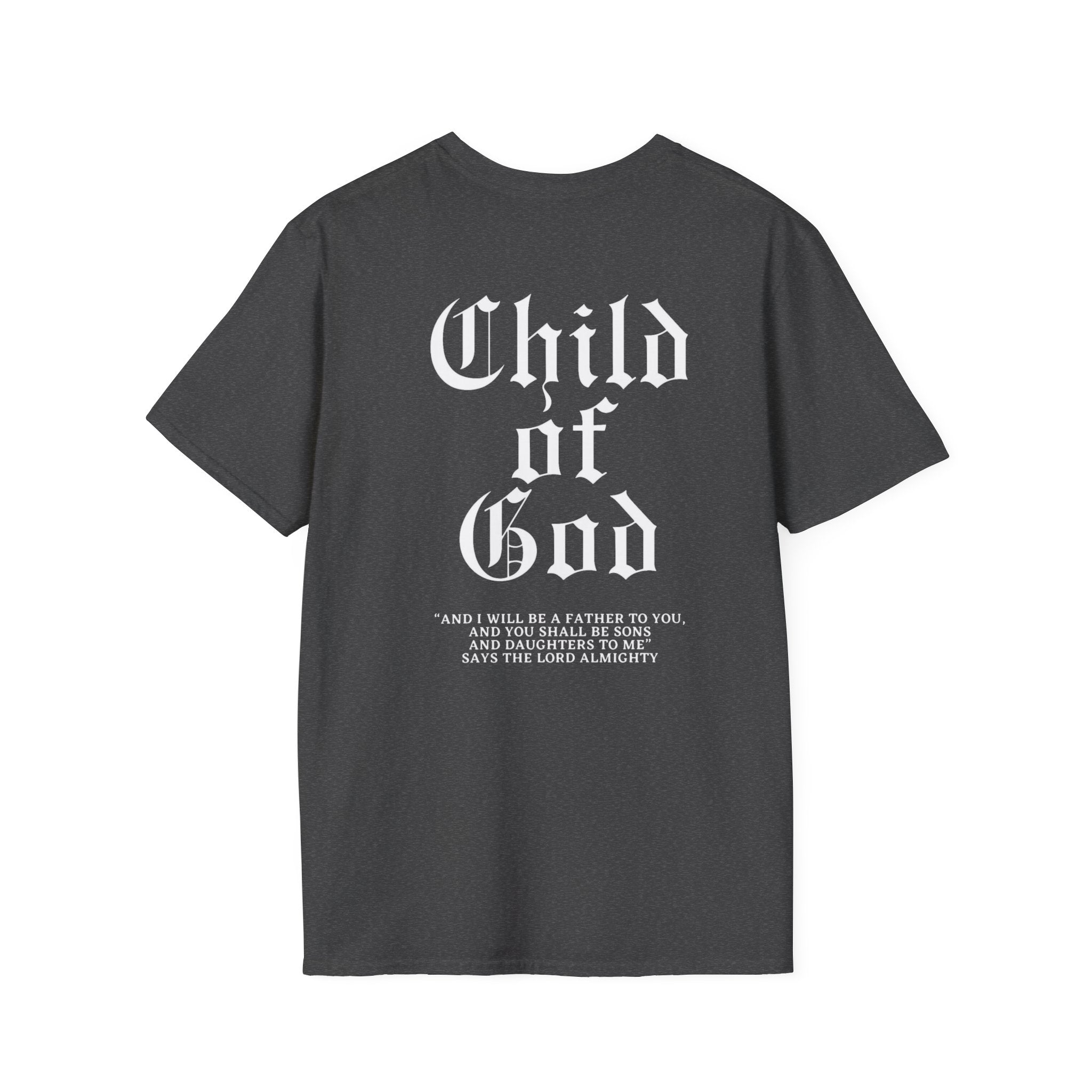Child of God T-Shirt — Gothic Script Faith Tee with Bible Verse (Christian Apparel)