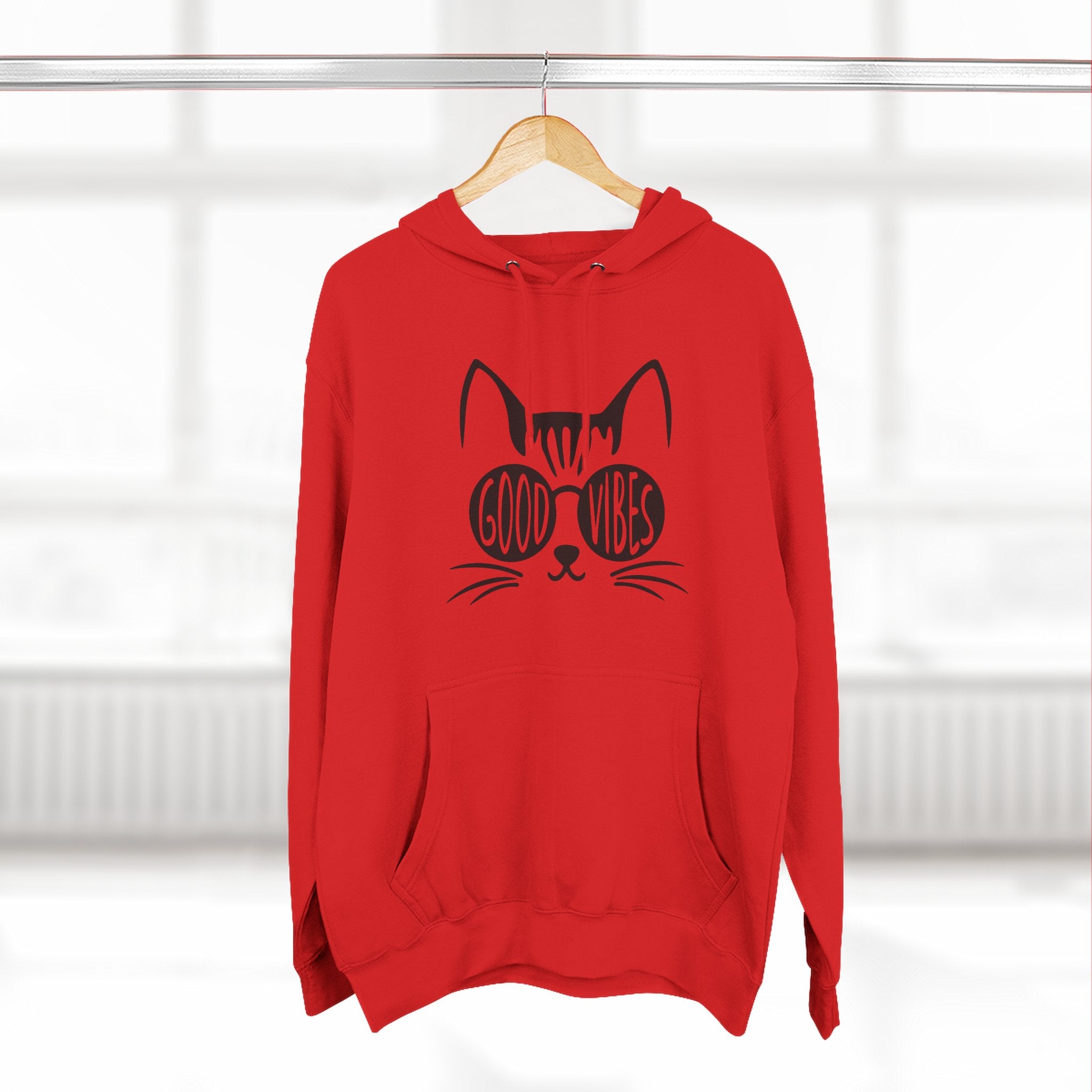 Good Vibes Cat Hoodie for Cozy Days, Cute Cat Lover Gift, Relaxed Fashion, Cat Themed Apparel, Perfect for Casual Wear