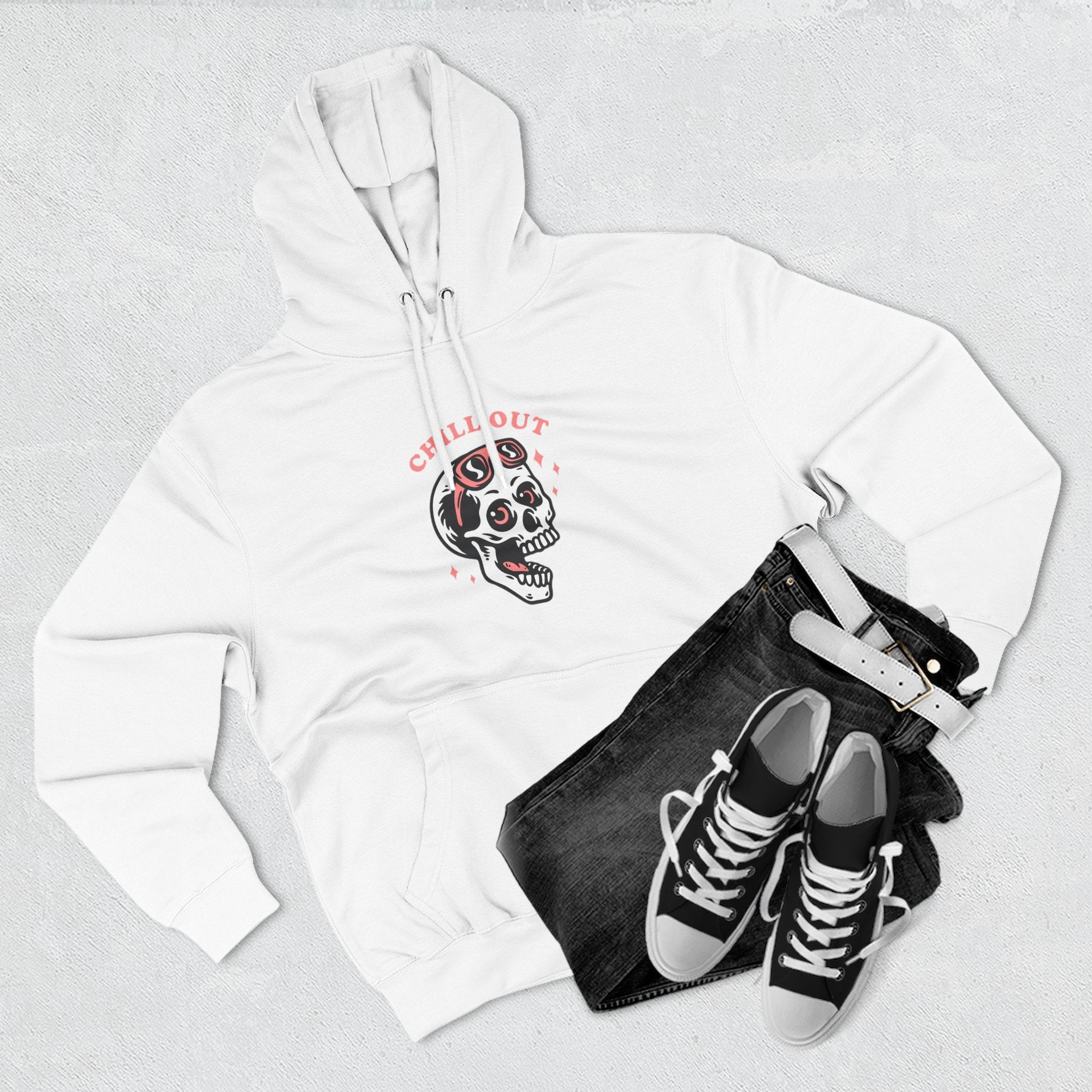 Chill Out Skull Fleece Hoodie for Comfort Lovers, Casual Streetwear, Unique Gift, Halloween Cozy Apparel, Scary Fun Clothing