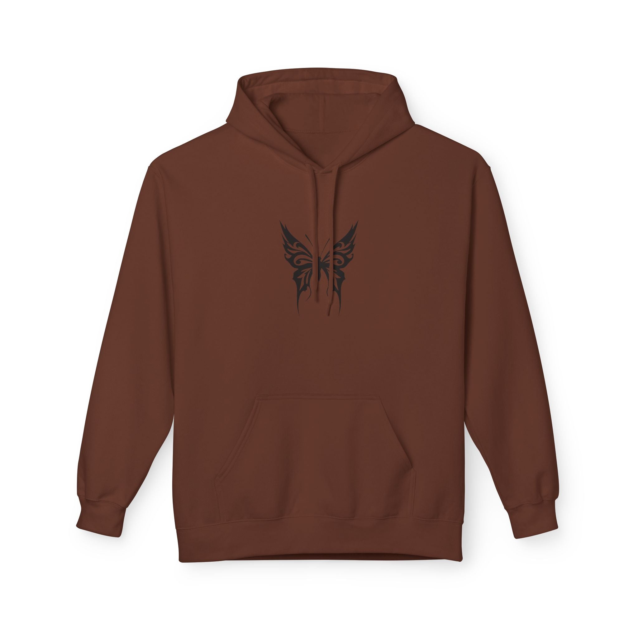 Butterfly Tribal Hoodie — Minimal Black Chest Tattoo Design