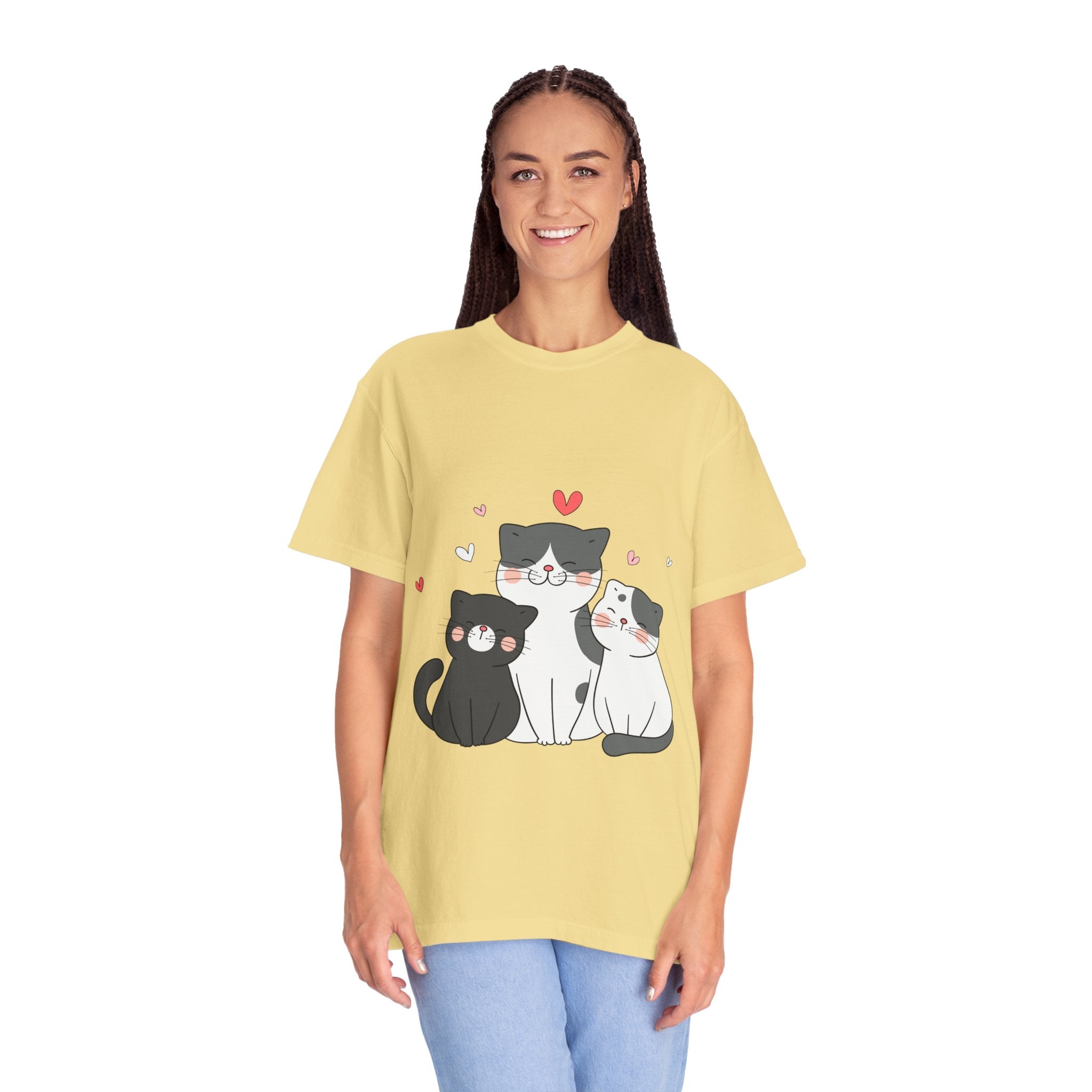 Cat Trio T-Shirt — Cute Kawaii Cats with Hearts Tee