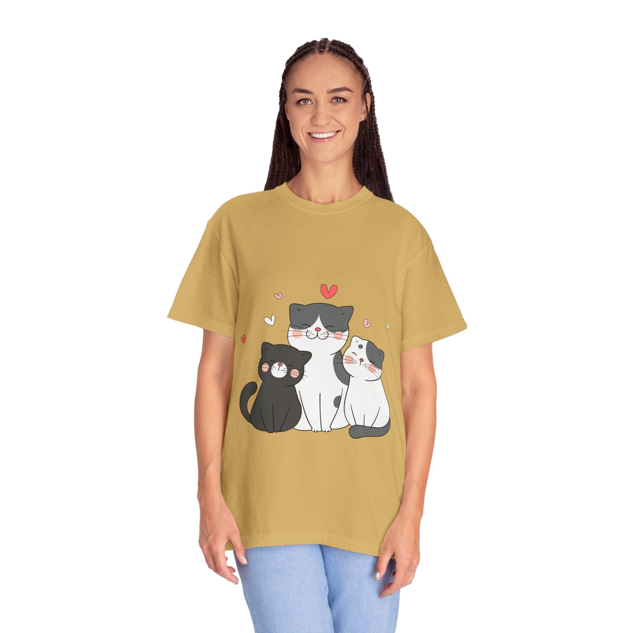 Cat Trio T-Shirt — Cute Kawaii Cats with Hearts Tee