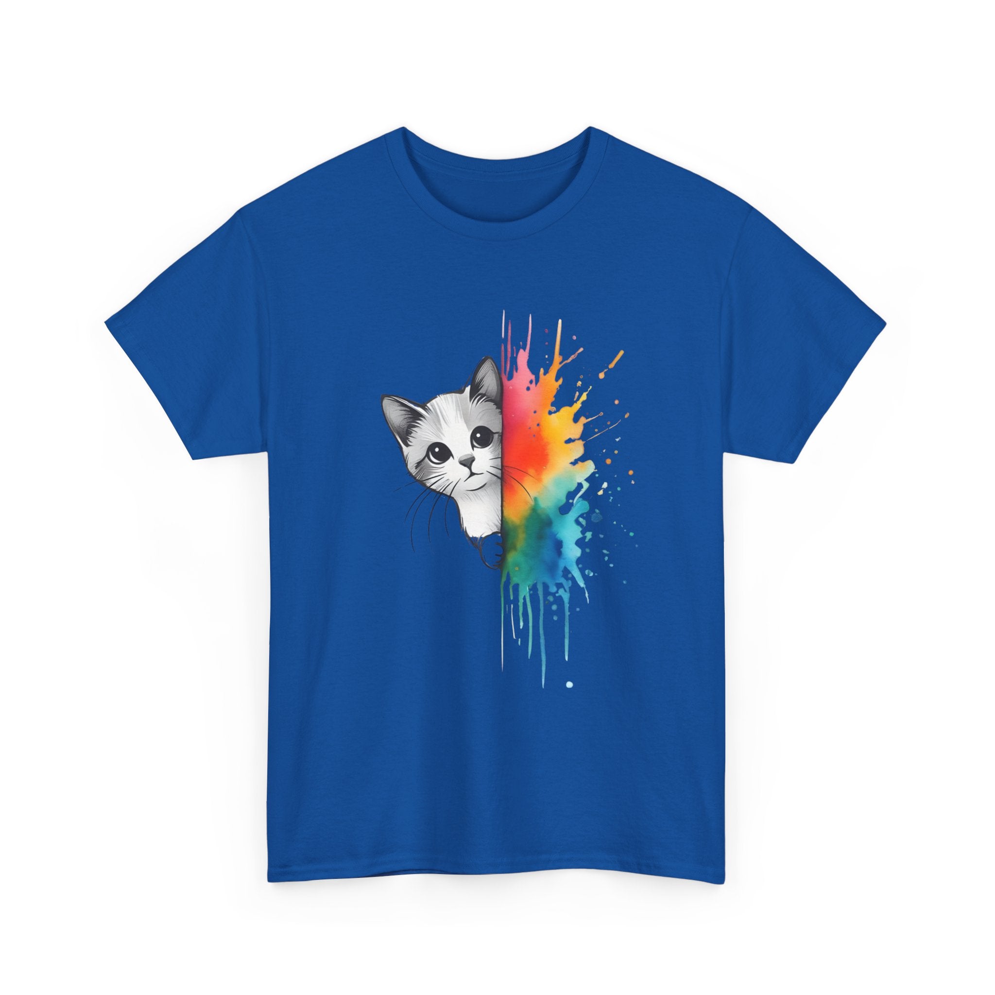 Cat-Inspired Heavy Cotton Tee, Vibrant Art T-Shirt, Gift for Cat Lovers, Fun Casual Wear, Unique Animal Graphic Tee