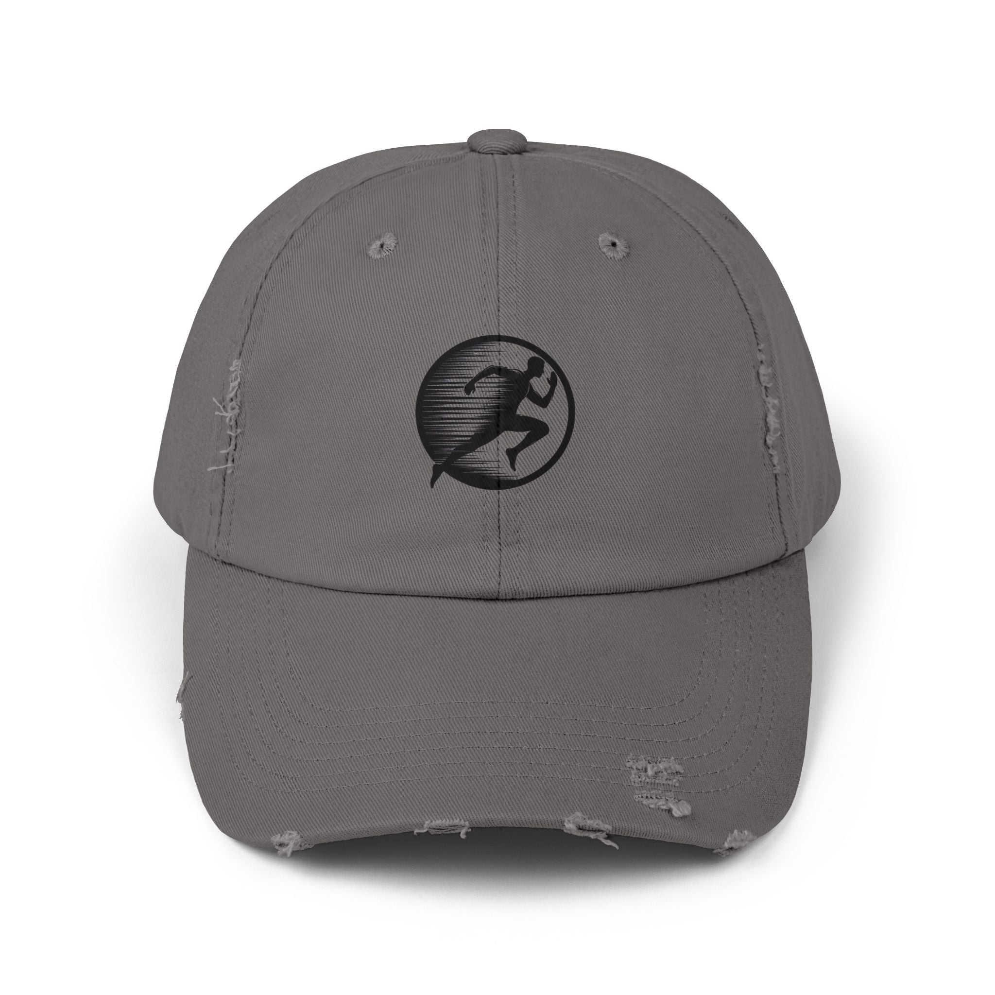 Distressed Running Logo Cap — Vintage Runner Dad Hat