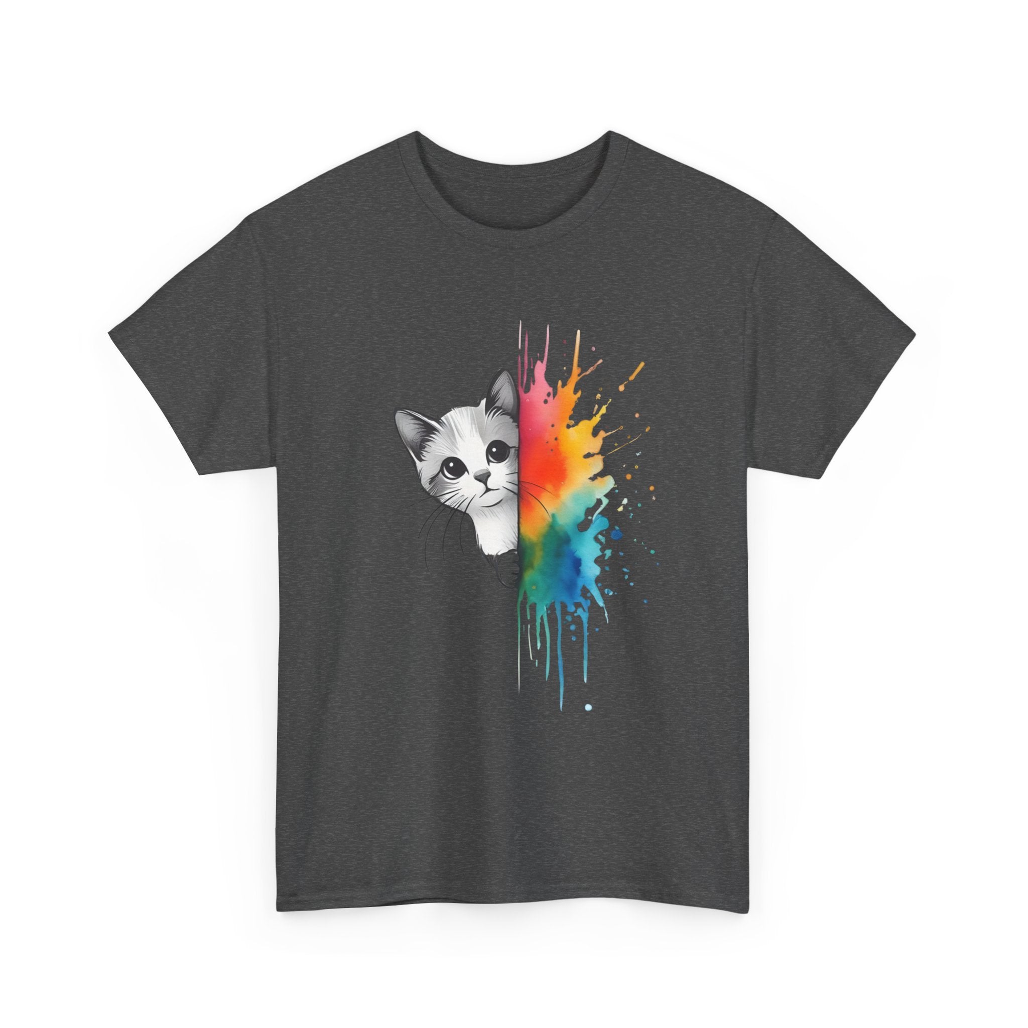Cat-Inspired Heavy Cotton Tee, Vibrant Art T-Shirt, Gift for Cat Lovers, Fun Casual Wear, Unique Animal Graphic Tee
