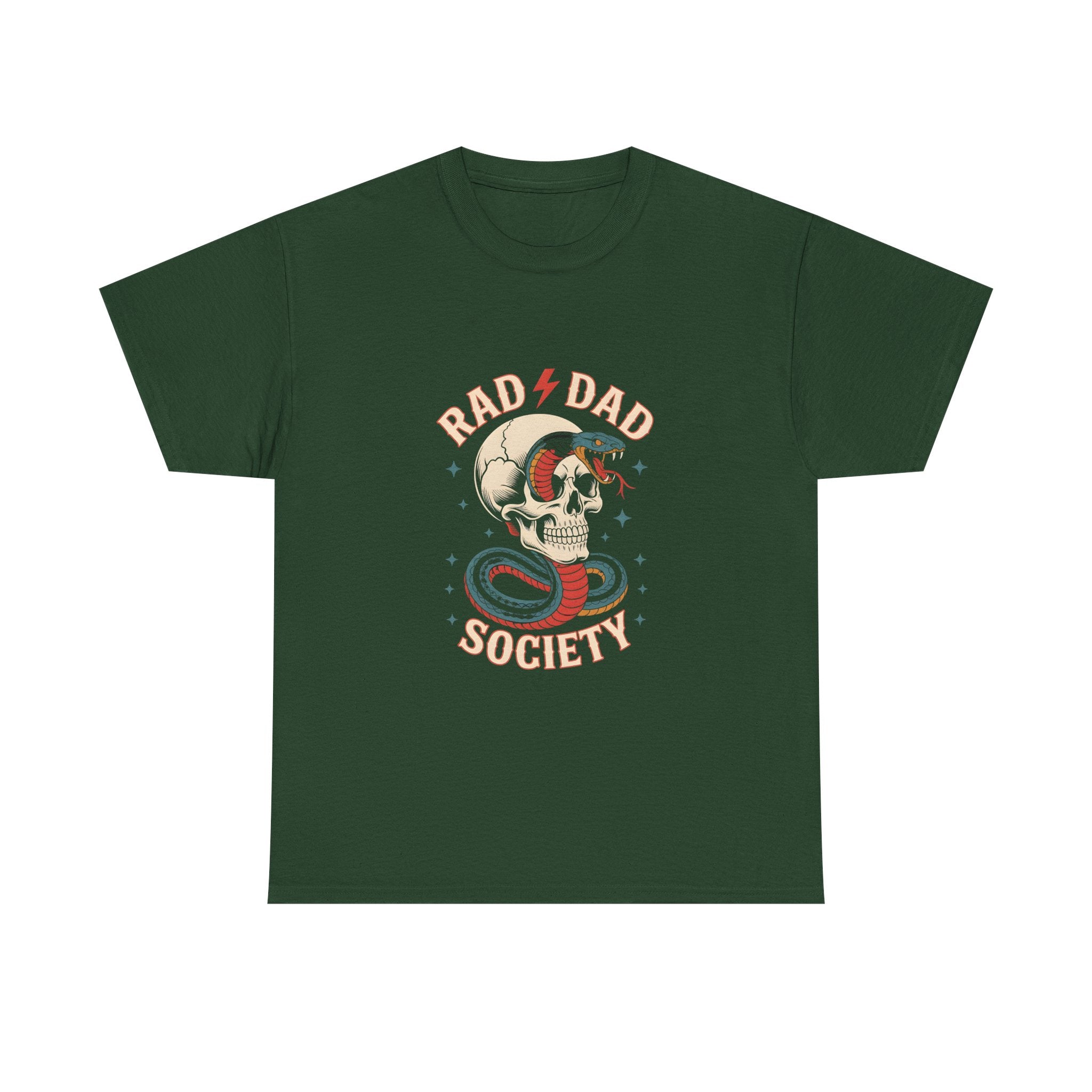 Rad Dad Society Unisex Heavy Cotton Tee, Cool Dad Gift, Vintage Skull Shirt, Perfect for Father's Day, Casual Wear, Fun Gift Idea