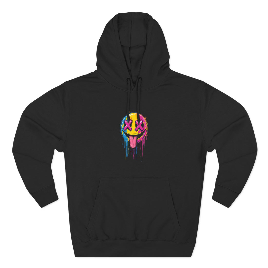Colorful Drippy Smile Hoodie, Unisex Fleece Sweatshirt, Graphic Hoodie for Festivals, Streetwear, Casual Wear
