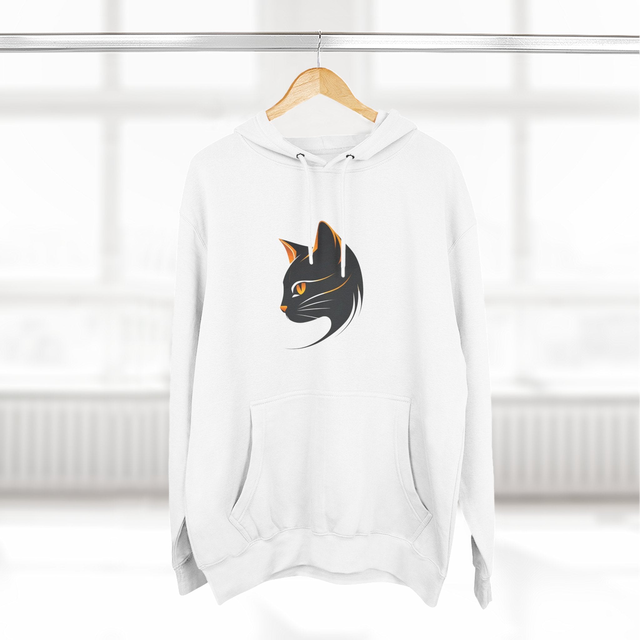Cat Silhouette Fleece Hoodie, Cozy Cat Lover Gift, Warm Animal Hoodie, Perfect for Pet Owners, Cat-Themed Apparel