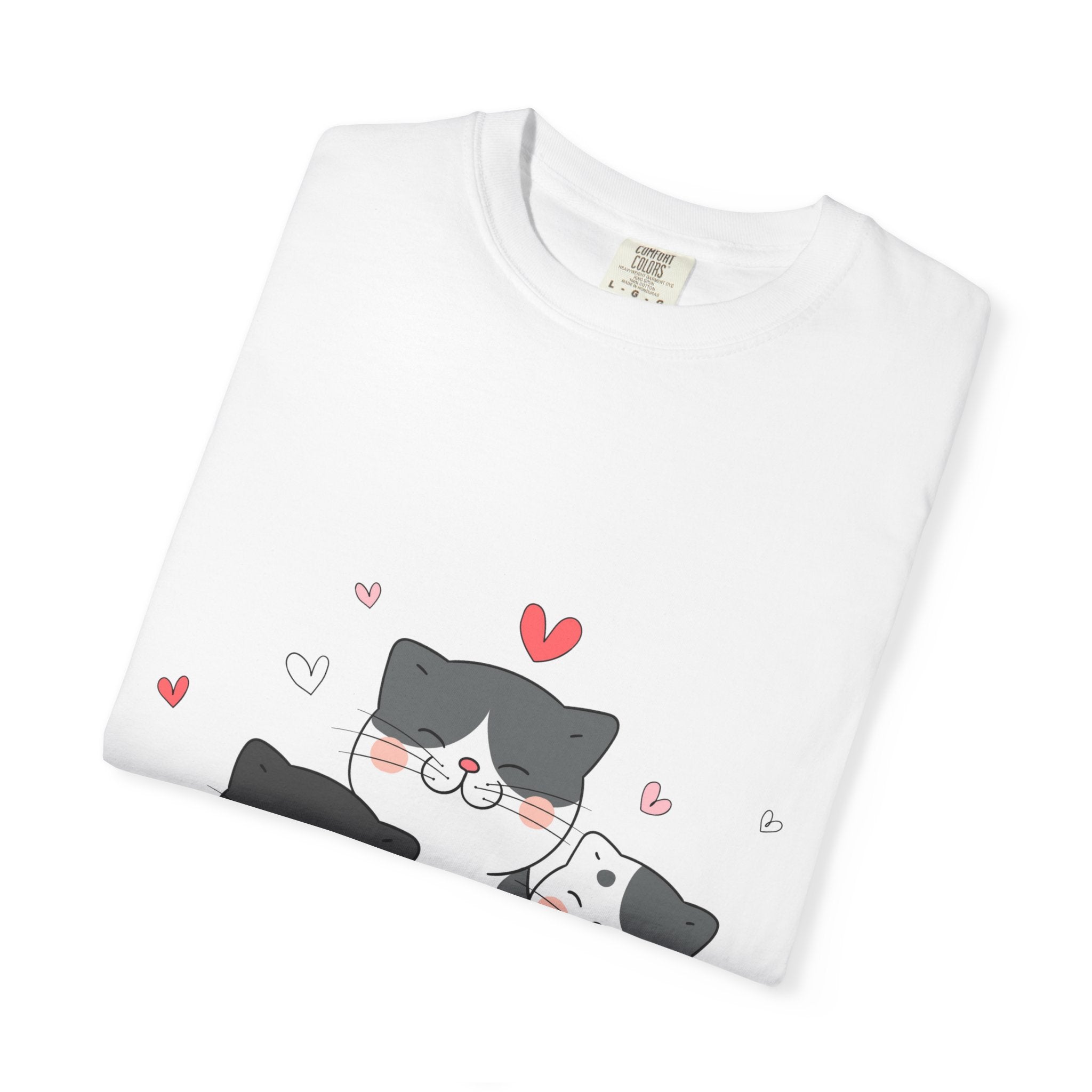 Cat Trio T-Shirt — Cute Kawaii Cats with Hearts Tee