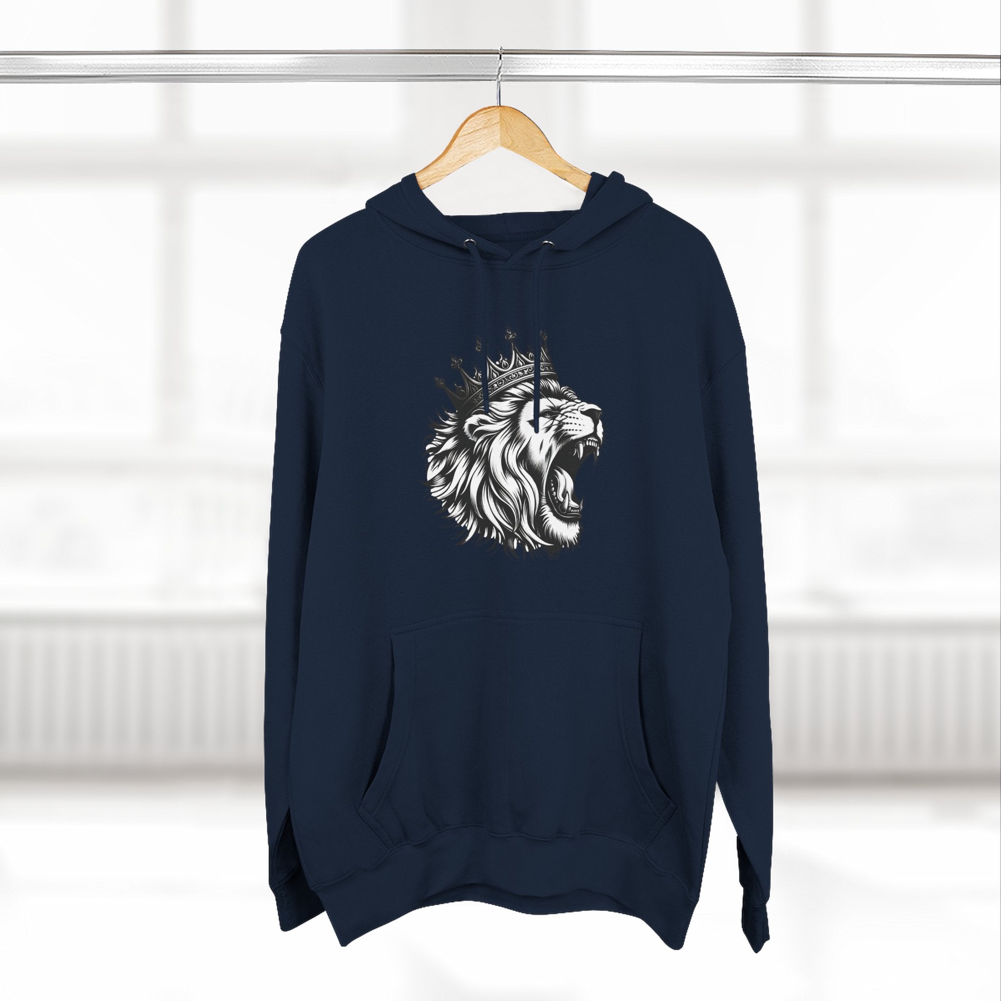 Courageous Lion Fleece Hoodie, Casual Streetwear, Unisex Hoodie, Gift for Lion Lovers, Cozy Warm Hoodie