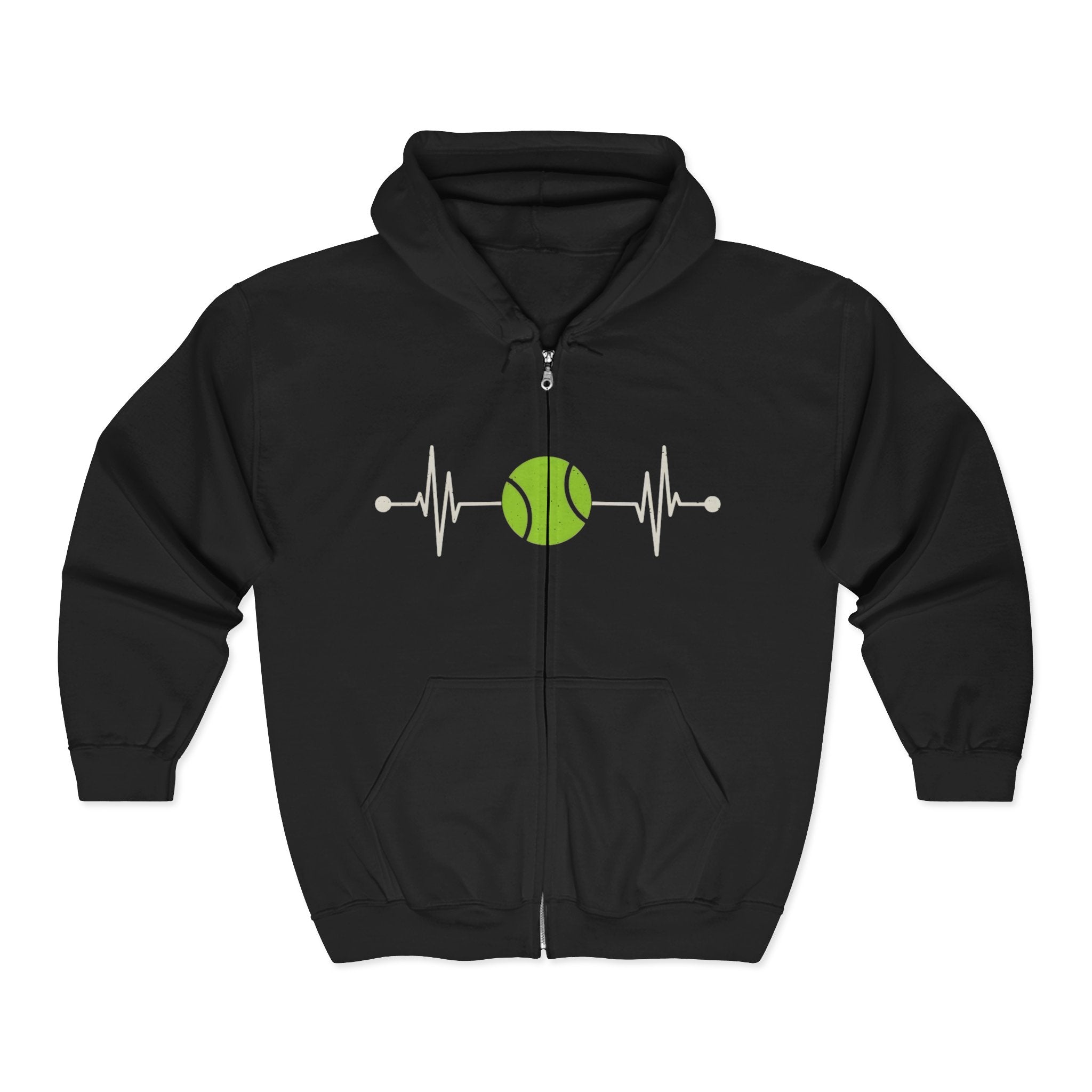 Tennis Heartbeat Zip Hoodie — Tennis Ball EKG Design