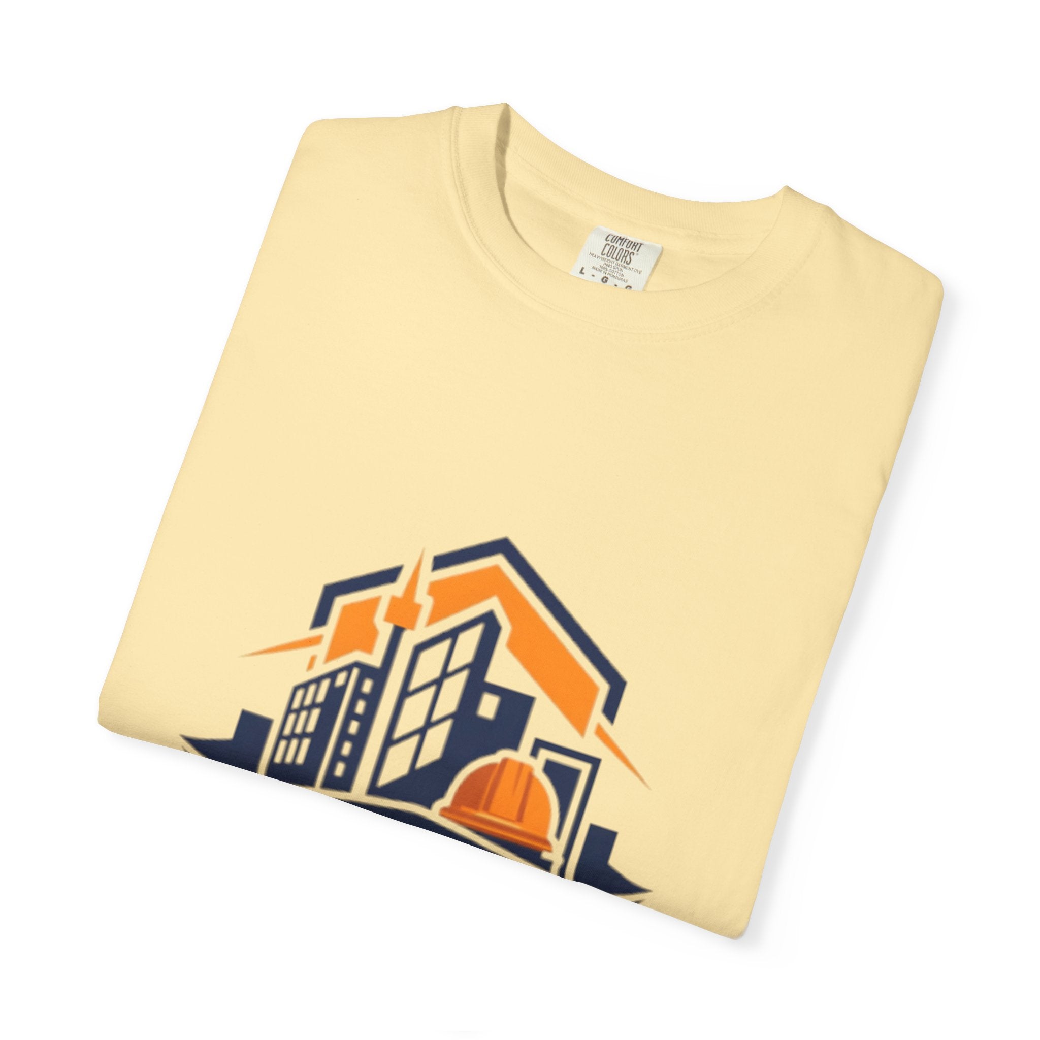 Real Estate Logo T-Shirt — Modern Cityscape Home Builder Graphic Tee