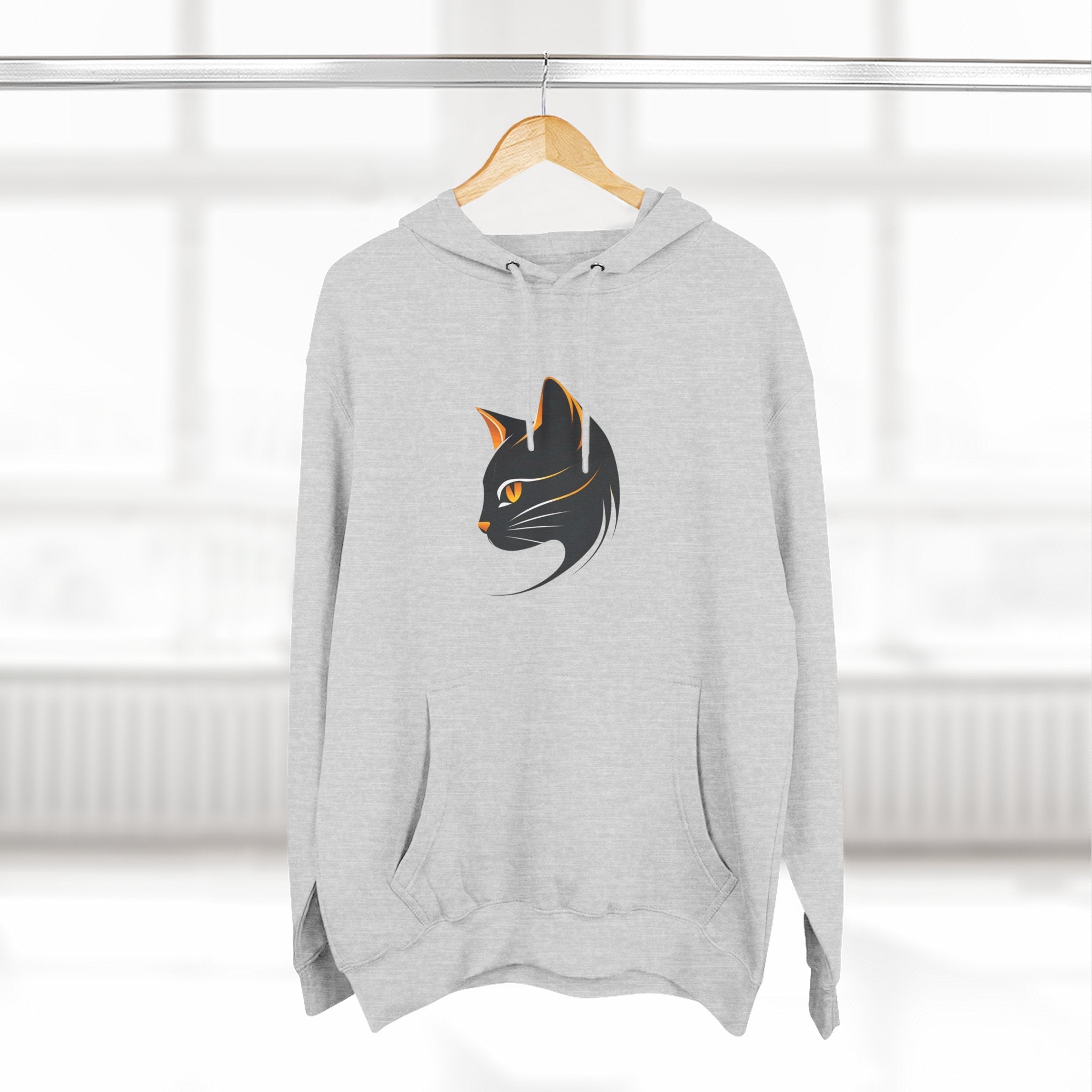 Cat Silhouette Fleece Hoodie, Cozy Cat Lover Gift, Warm Animal Hoodie, Perfect for Pet Owners, Cat-Themed Apparel