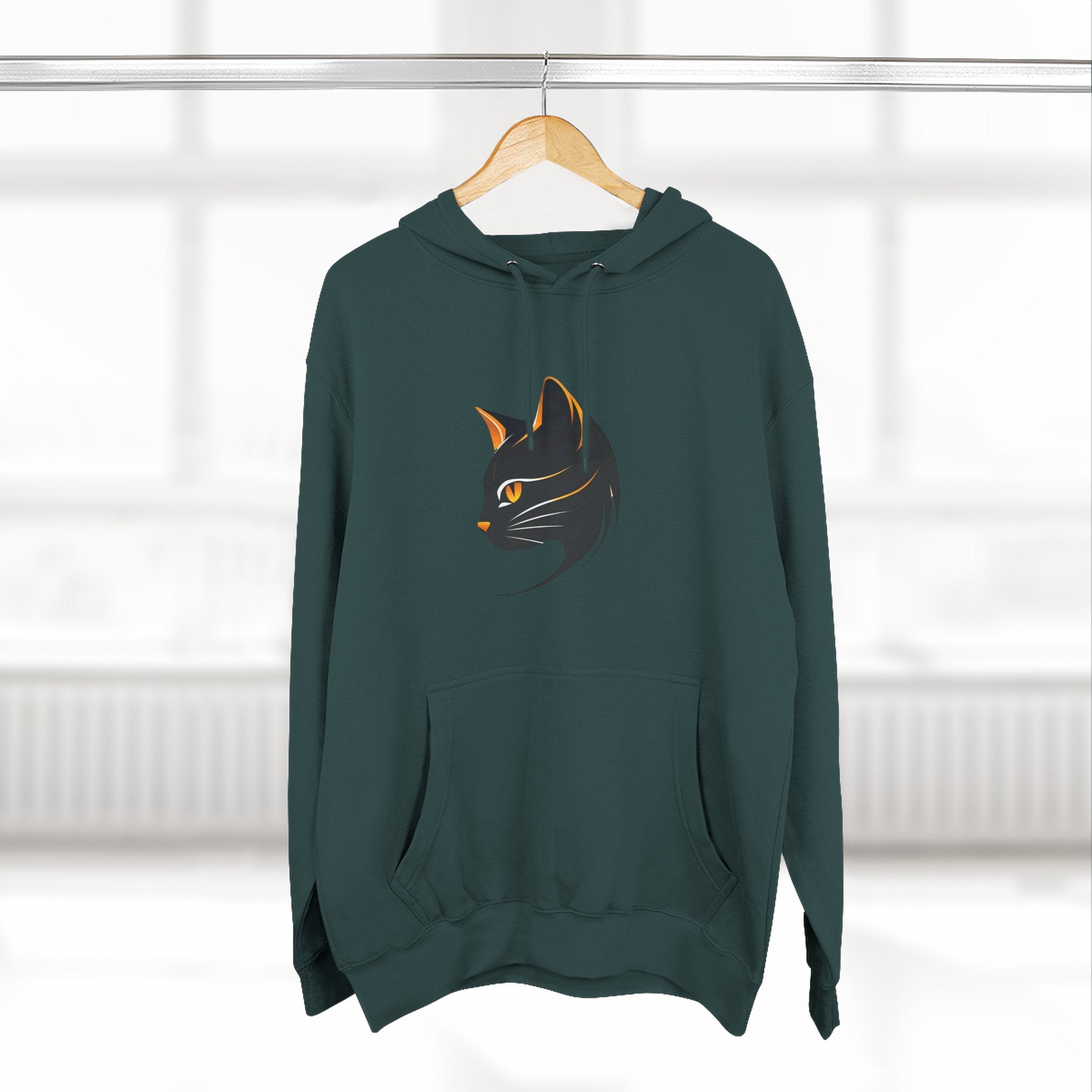 Cat Silhouette Fleece Hoodie, Cozy Cat Lover Gift, Warm Animal Hoodie, Perfect for Pet Owners, Cat-Themed Apparel