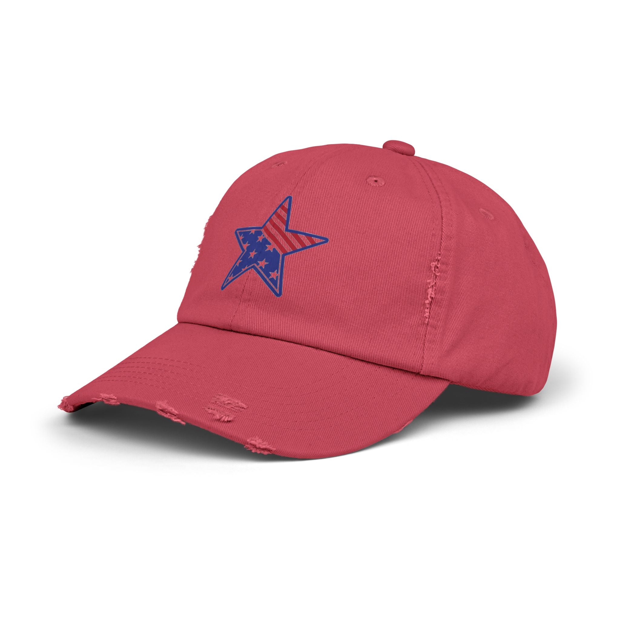 Distressed Baseball Cap with American Flag Star - Patriotic Dad Hat for 4th of July