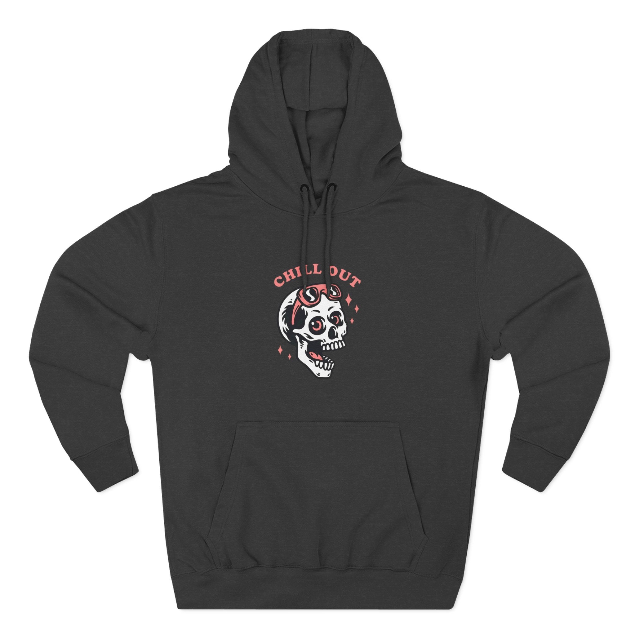 Chill Out Skull Fleece Hoodie for Comfort Lovers, Casual Streetwear, Unique Gift, Halloween Cozy Apparel, Scary Fun Clothing