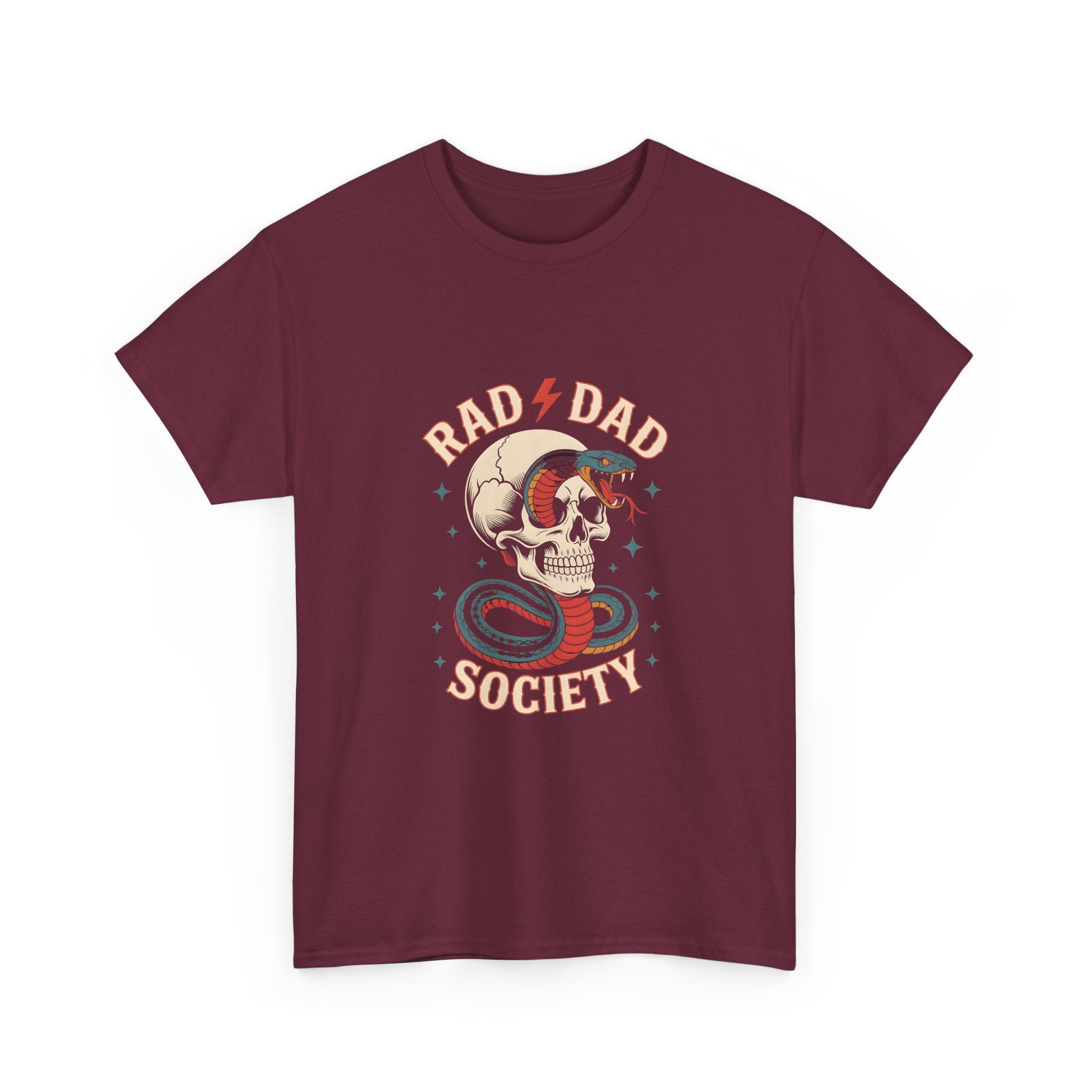 Rad Dad Society Unisex Heavy Cotton Tee, Cool Dad Gift, Vintage Skull Shirt, Perfect for Father's Day, Casual Wear, Fun Gift Idea