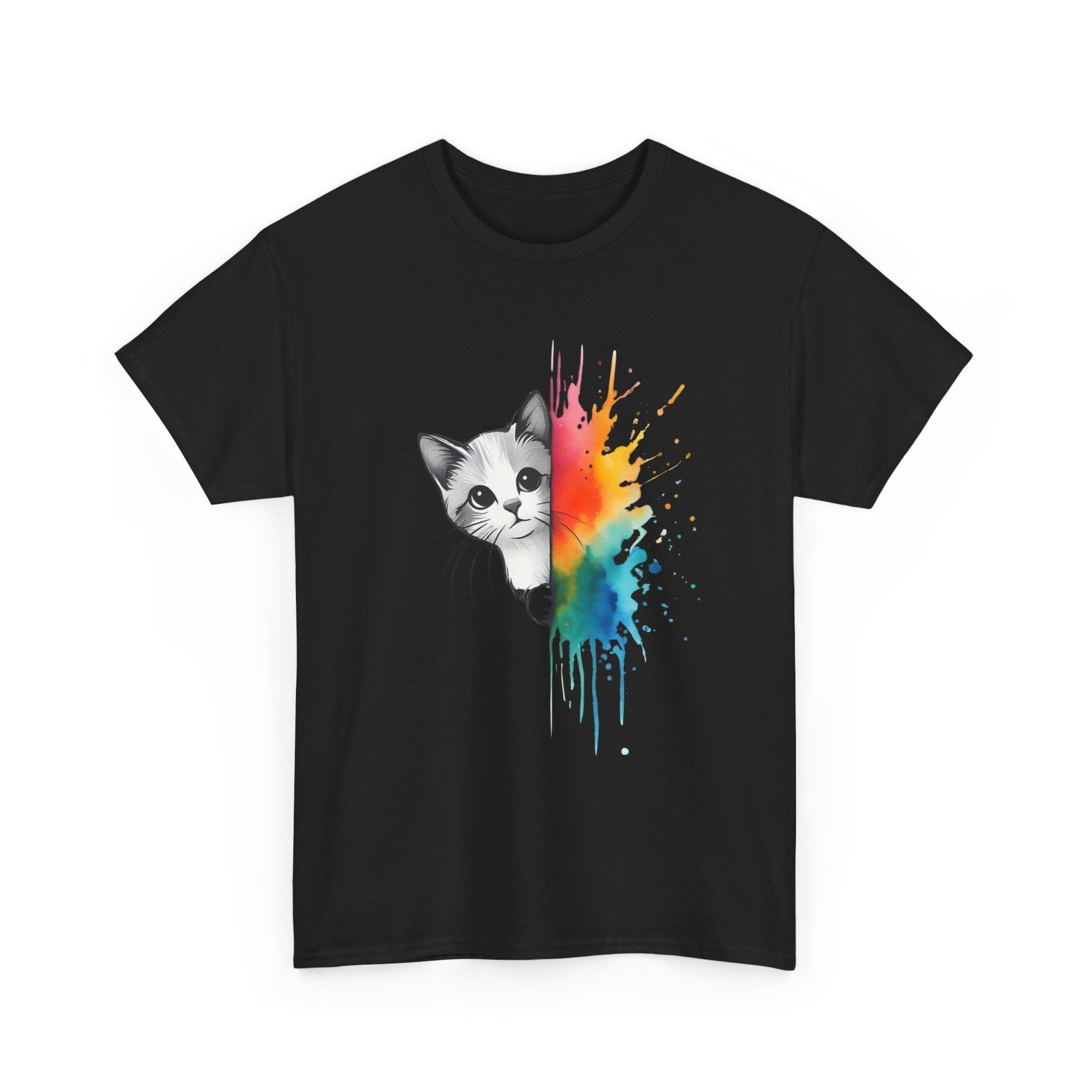 Cat-Inspired Heavy Cotton Tee, Vibrant Art T-Shirt, Gift for Cat Lovers, Fun Casual Wear, Unique Animal Graphic Tee
