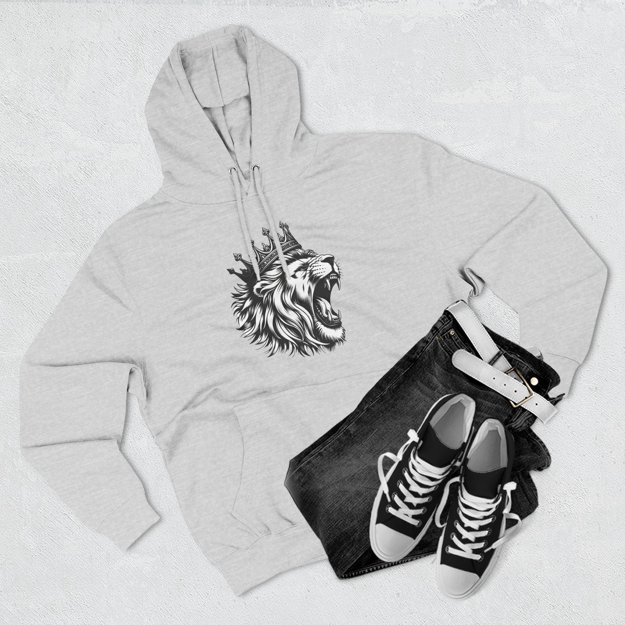Courageous Lion Fleece Hoodie, Casual Streetwear, Unisex Hoodie, Gift for Lion Lovers, Cozy Warm Hoodie
