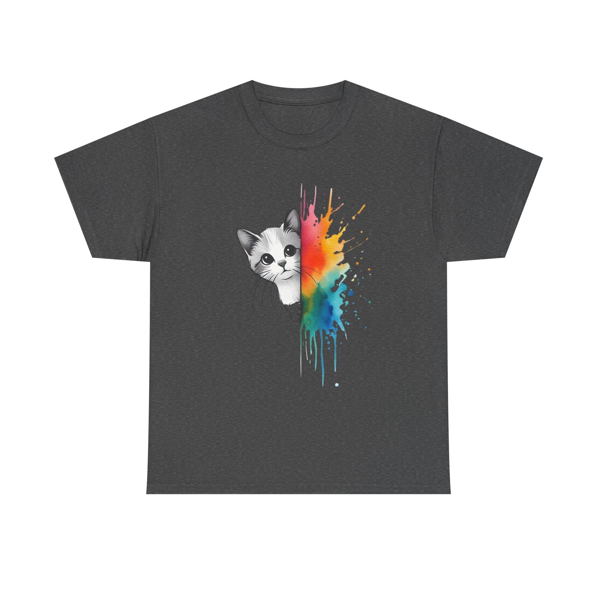 Cat-Inspired Heavy Cotton Tee, Vibrant Art T-Shirt, Gift for Cat Lovers, Fun Casual Wear, Unique Animal Graphic Tee