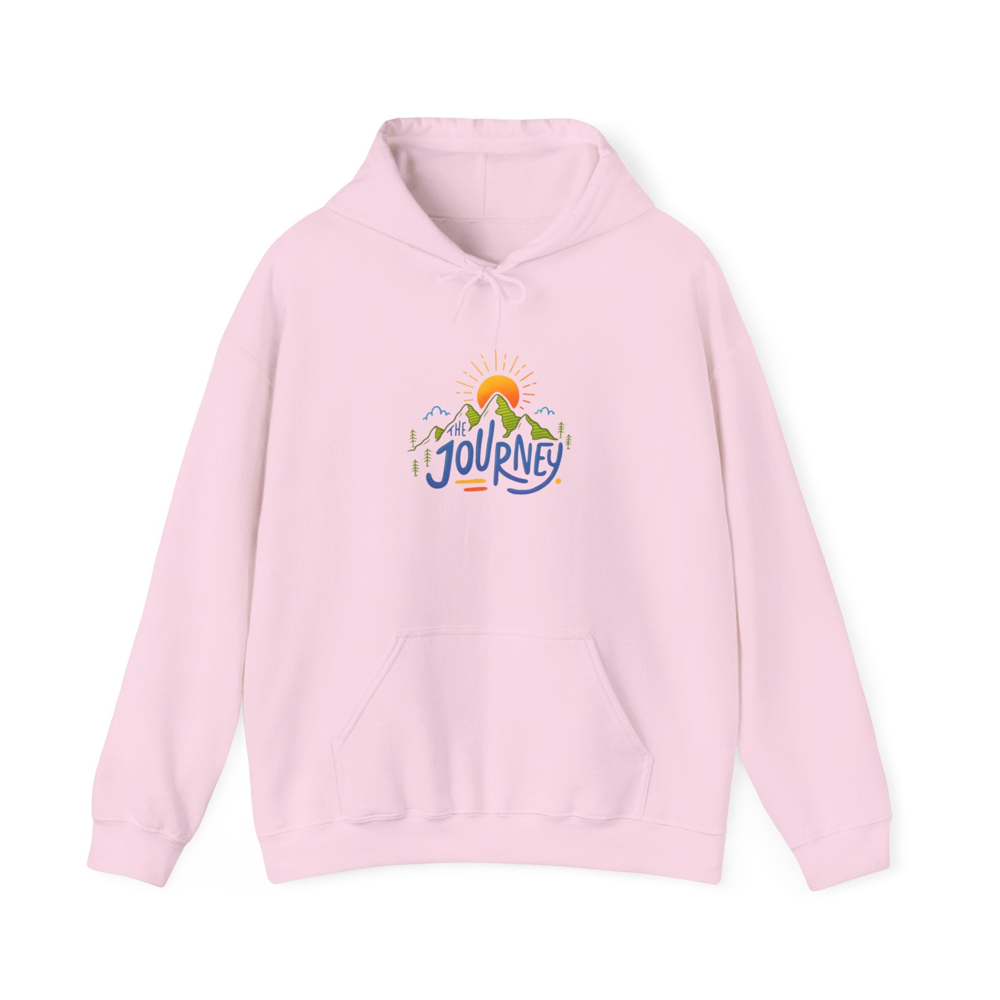 Journey Graphic Hoodie — Retro Sunset Mountain Adventure Sweatshirt