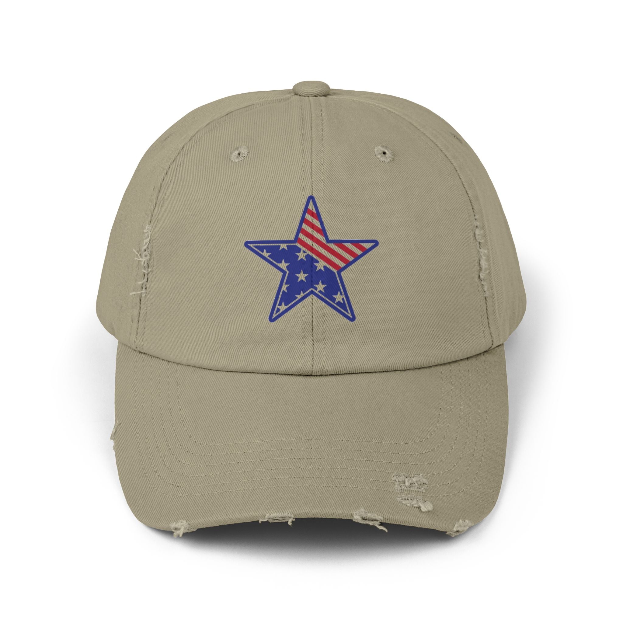 Distressed Baseball Cap with American Flag Star - Patriotic Dad Hat for 4th of July