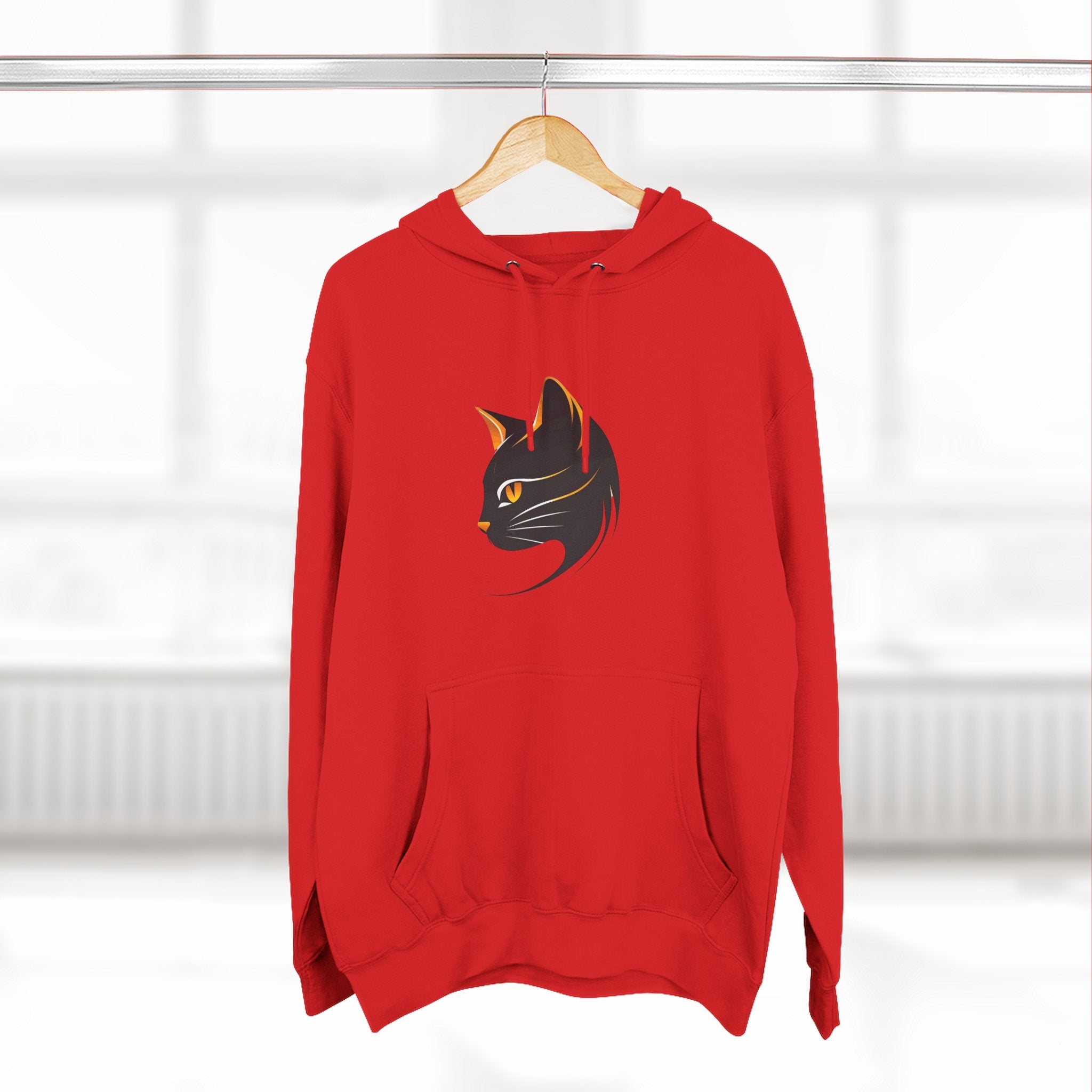 Cat Silhouette Fleece Hoodie, Cozy Cat Lover Gift, Warm Animal Hoodie, Perfect for Pet Owners, Cat-Themed Apparel