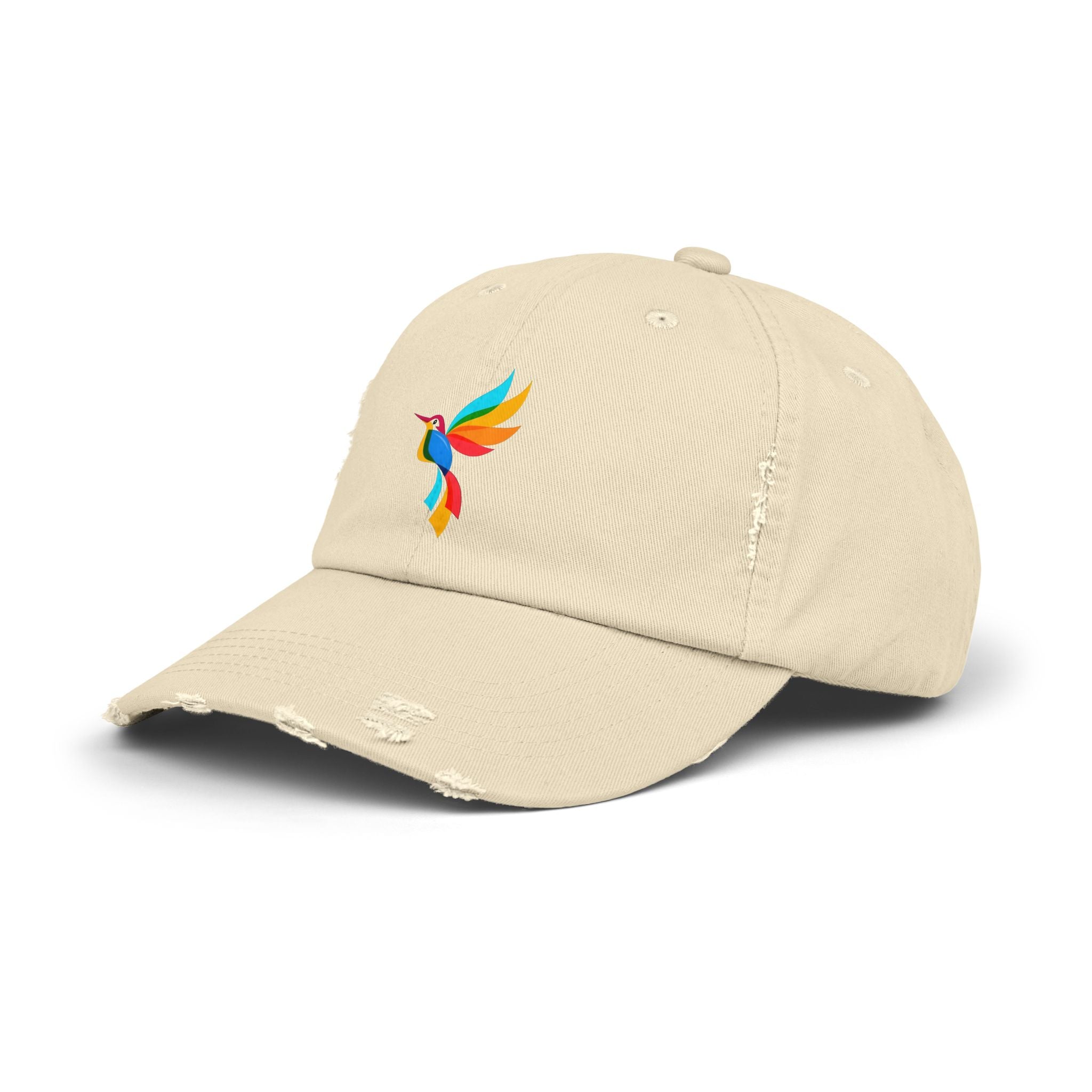 Colorful Hummingbird Unisex Distressed Cap, Casual Summer Hat, Trendy Dad Hat, Outdoor Accessories, Gift for Nature Lovers