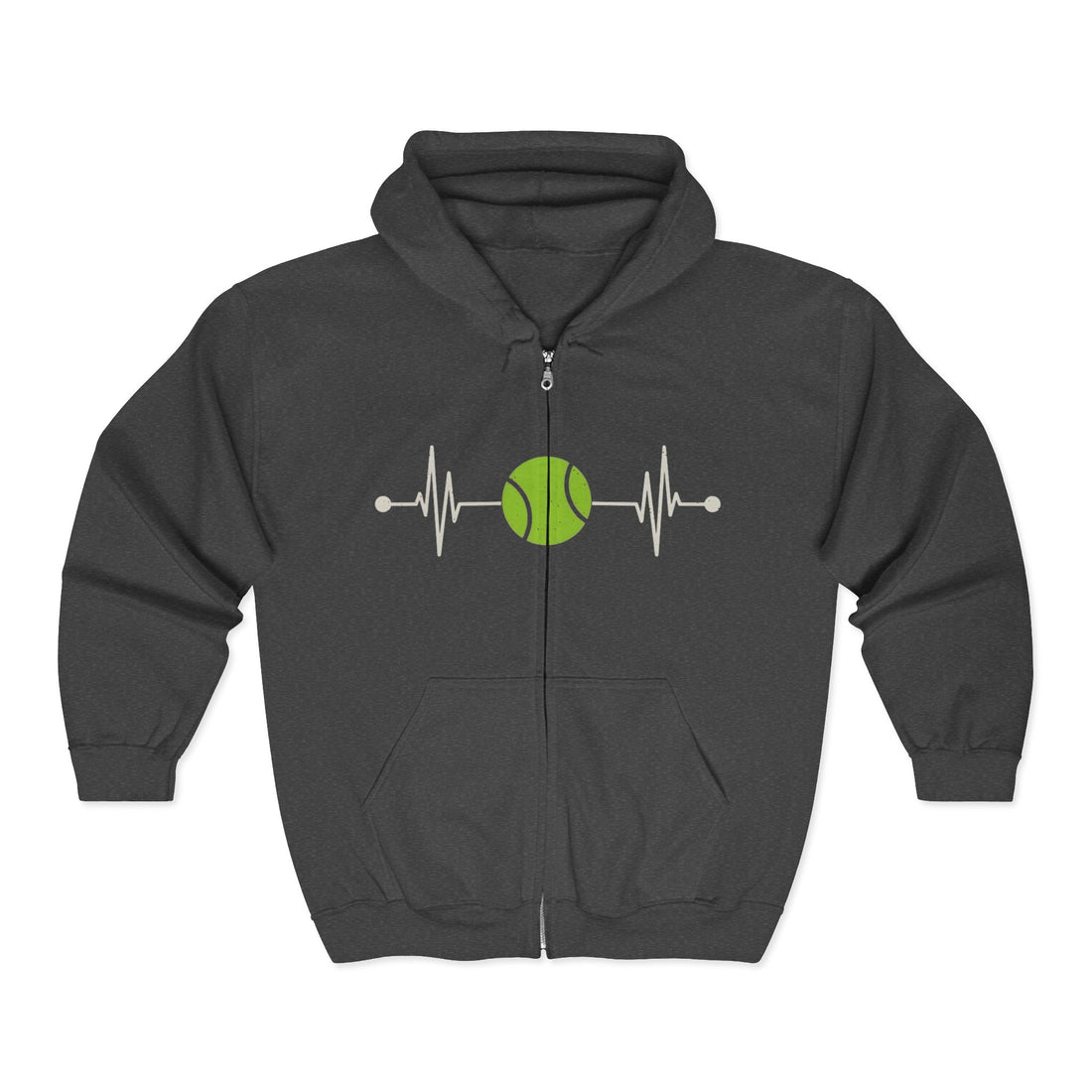 Tennis Heartbeat Zip Hoodie — Tennis Ball EKG Design