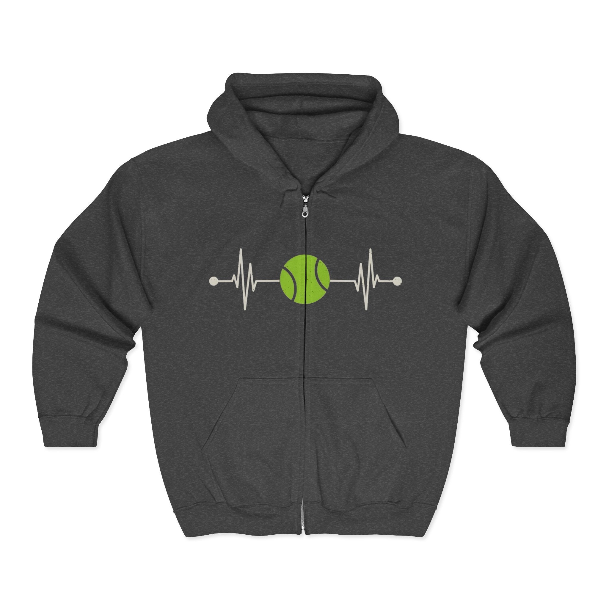 Tennis Heartbeat Zip Hoodie — Tennis Ball EKG Design
