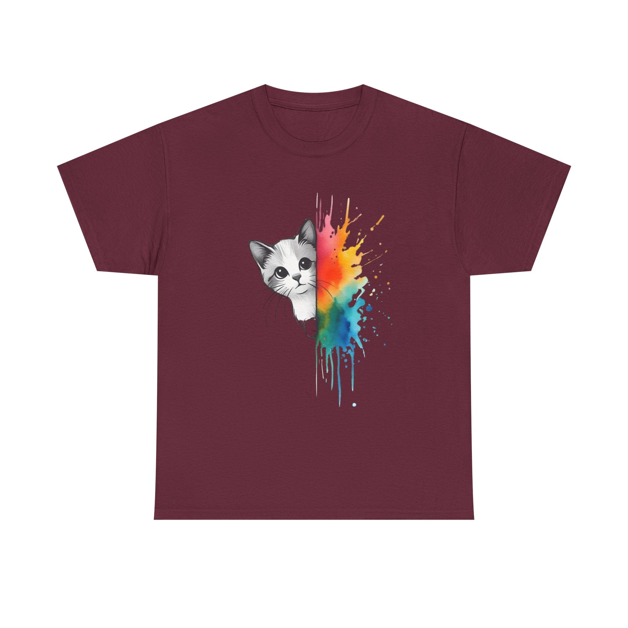 Cat-Inspired Heavy Cotton Tee, Vibrant Art T-Shirt, Gift for Cat Lovers, Fun Casual Wear, Unique Animal Graphic Tee