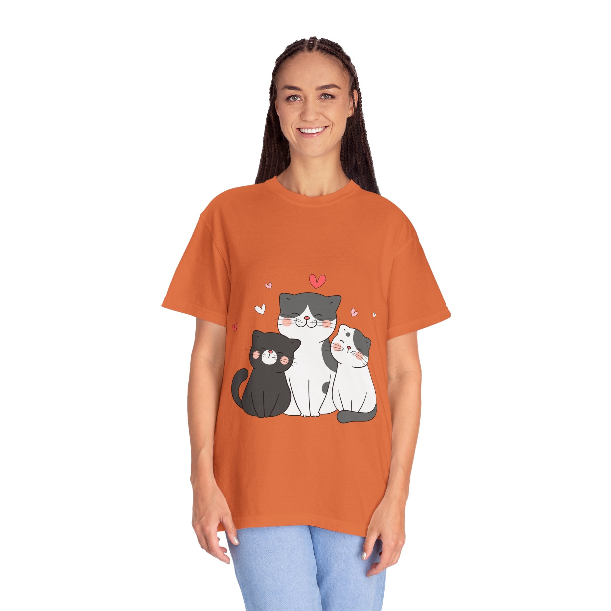 Cat Trio T-Shirt — Cute Kawaii Cats with Hearts Tee