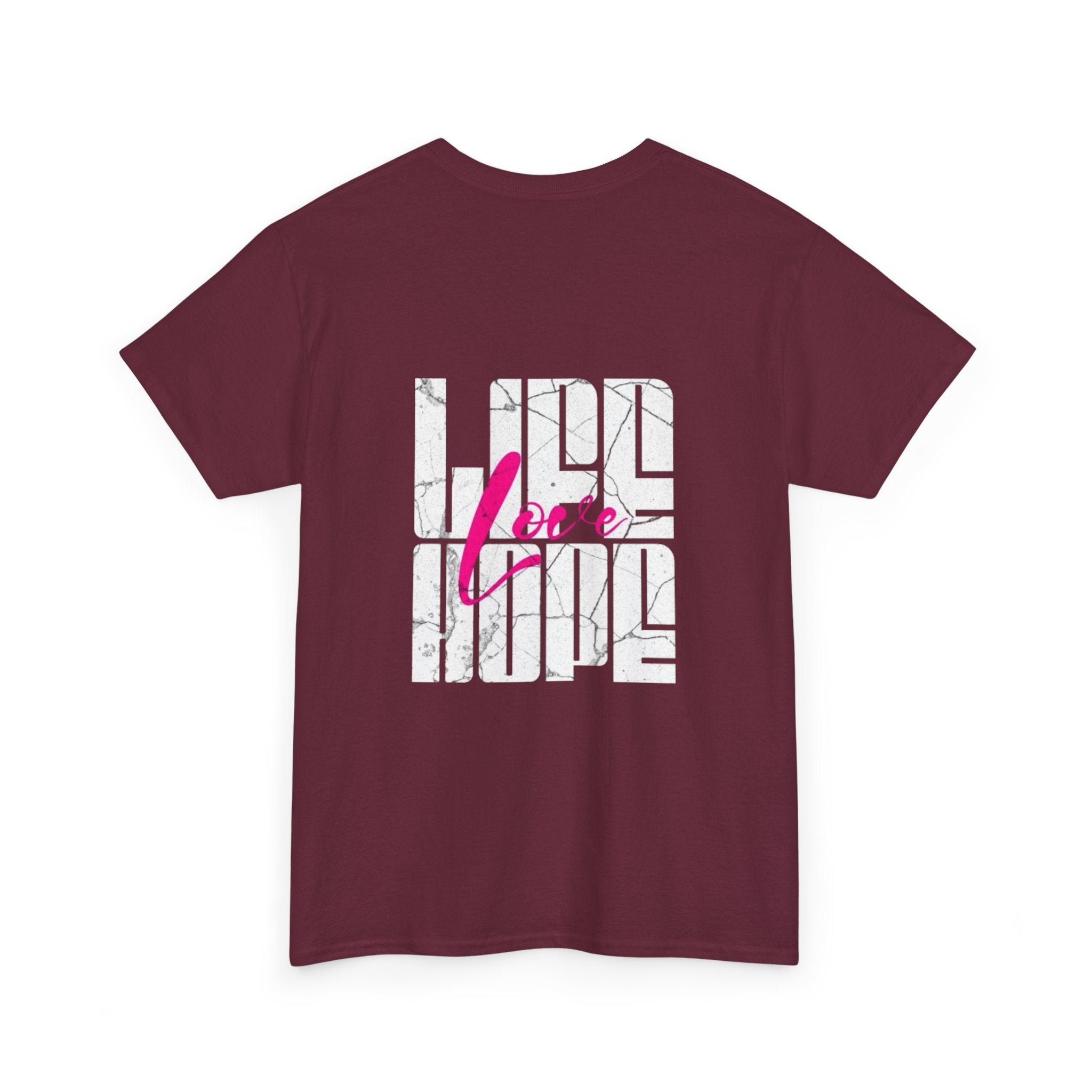 Graphic Tee — 'Here' Block Letter Design with Abstract Faces