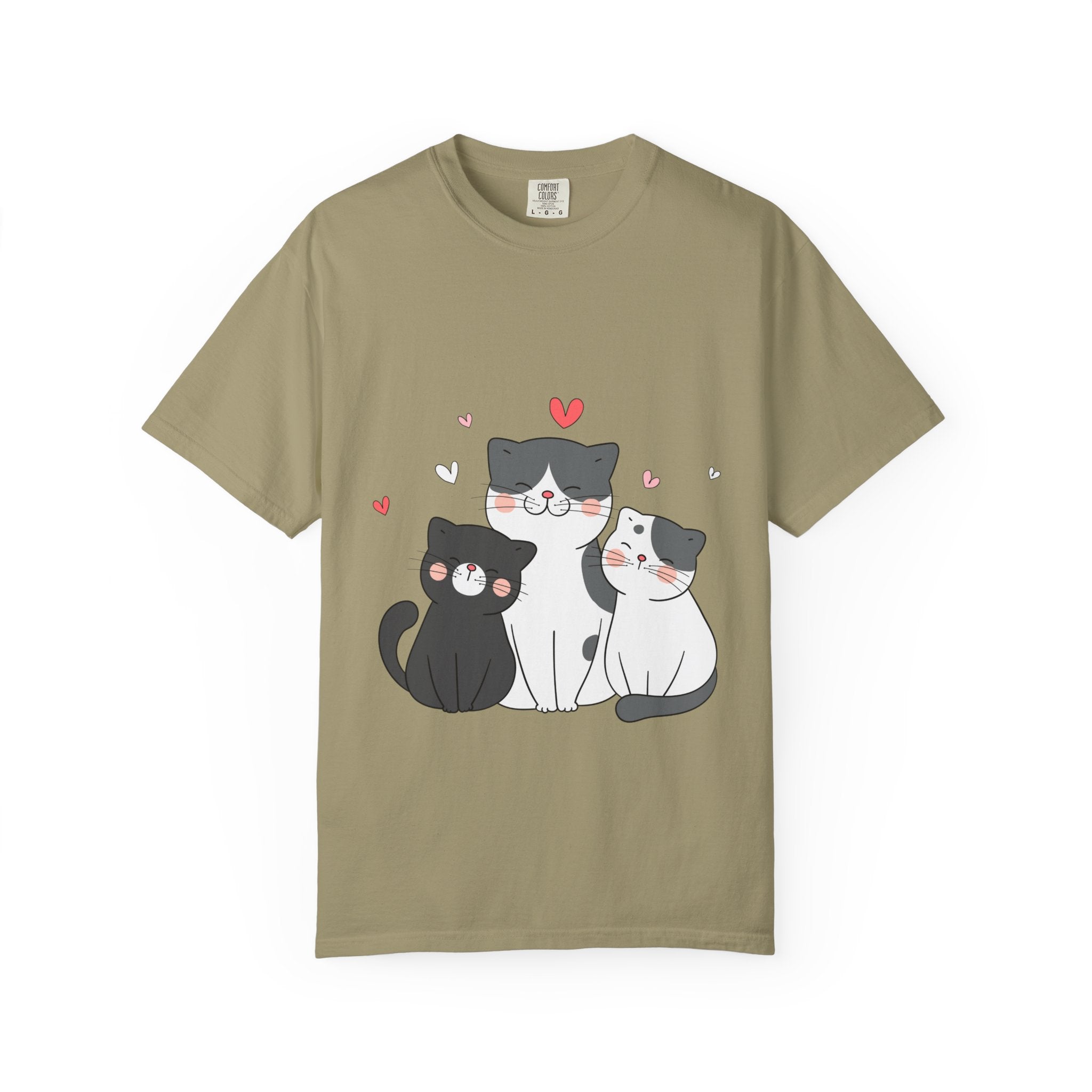 Cat Trio T-Shirt — Cute Kawaii Cats with Hearts Tee