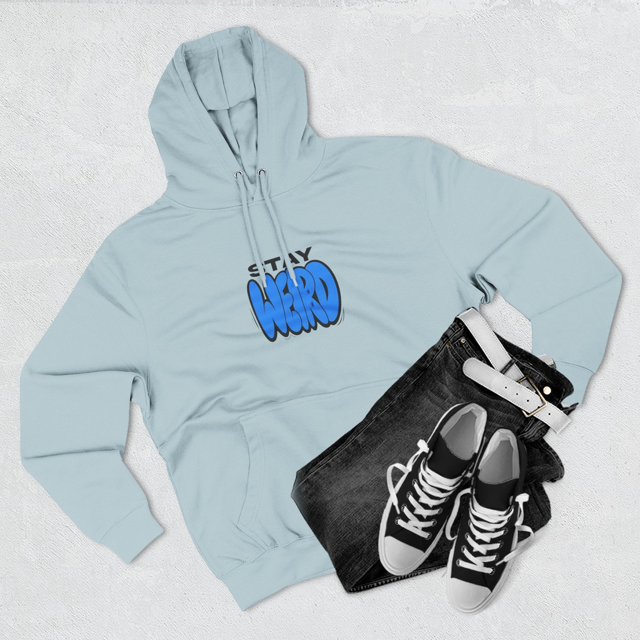 Stay Weird Hoodie — Cute Blue Graphic Fleece Pullover