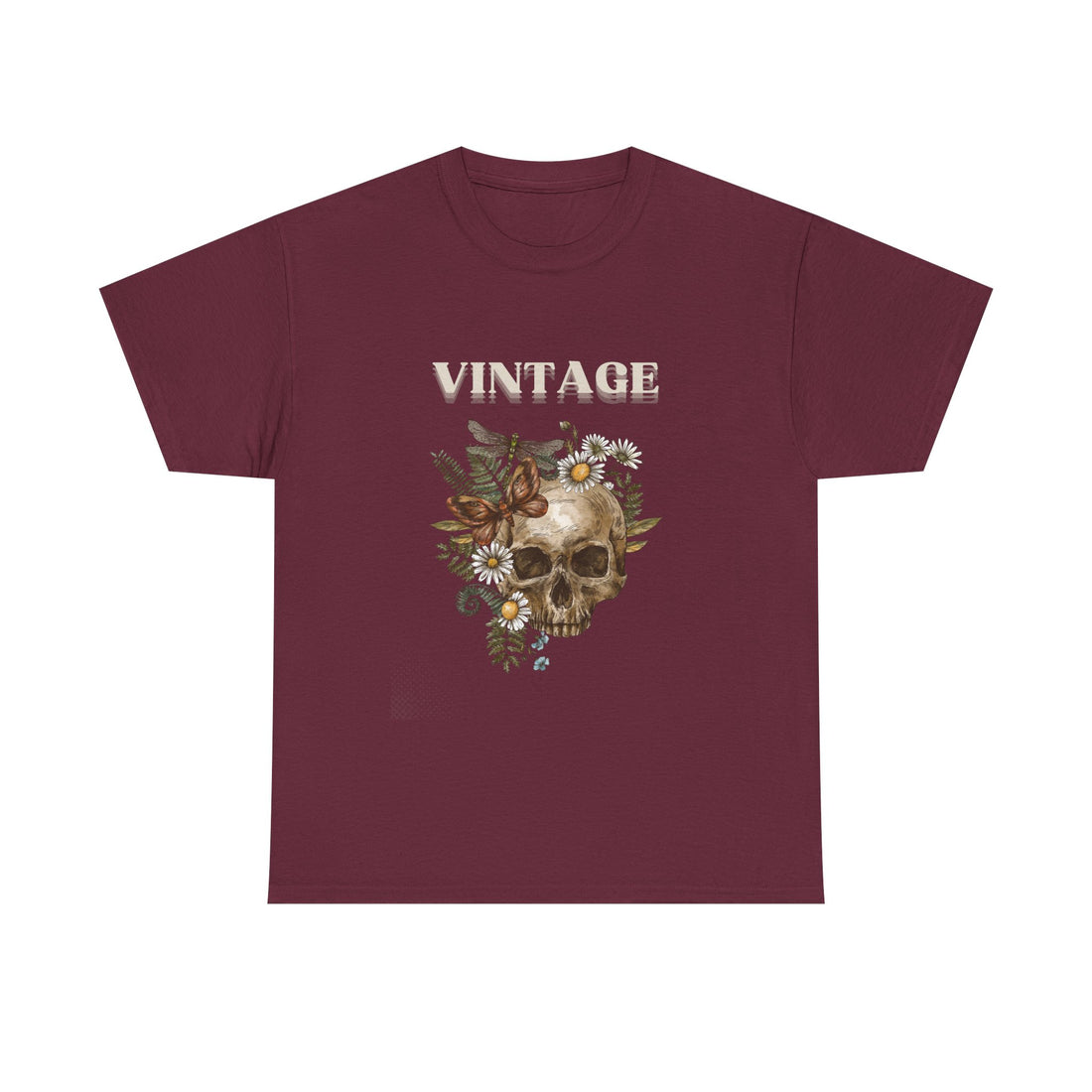 Vintage Skull Floral Unisex Heavy Cotton Tee